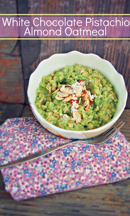 Pistachio Almond Oatmeal With White Chocolate Shavings