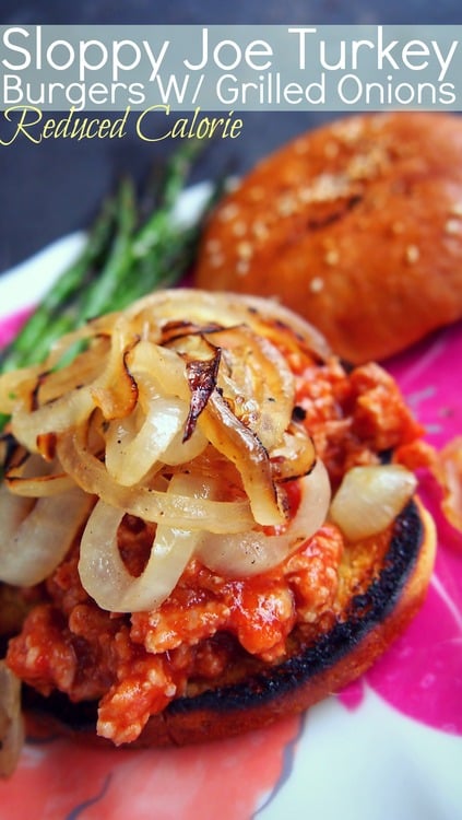 Low Calorie Sloppy Joes With Grilled Sweet Onions on Whole Grain Buns