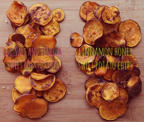 Sweet & Savory Baked Sweet Potato Chips: Cinnamon Honey, Sea Salt & Vinegar