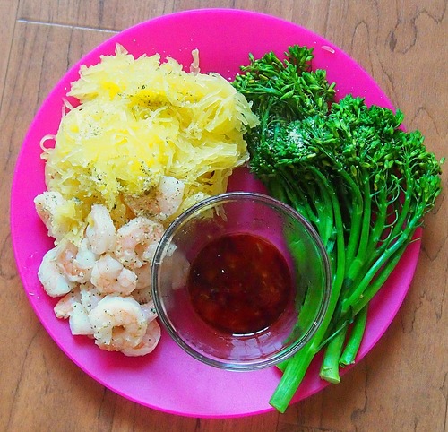 Spaghetti Squash, Broccolini, & Shrimp Parm!