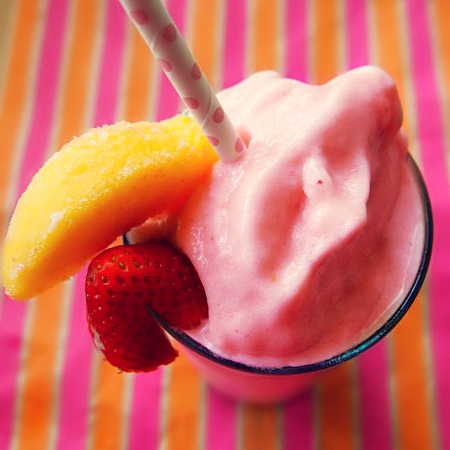 Peachy Strawberry Protein Smoothie!