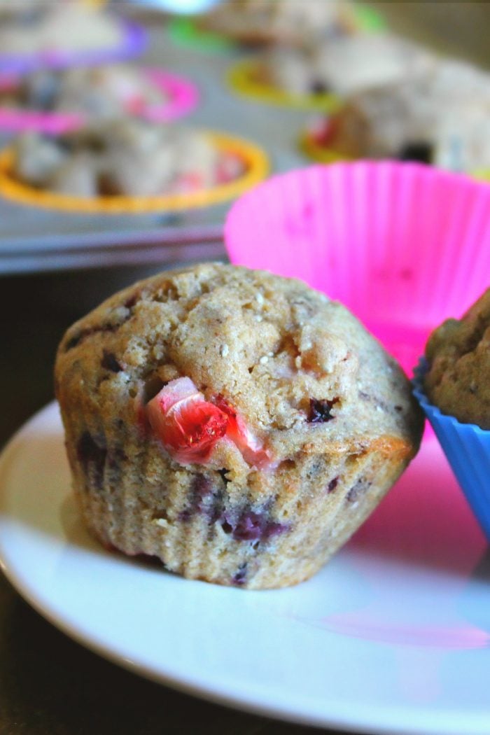 Whole Wheat Triple Berry Muffins: With Healthy Swaps!