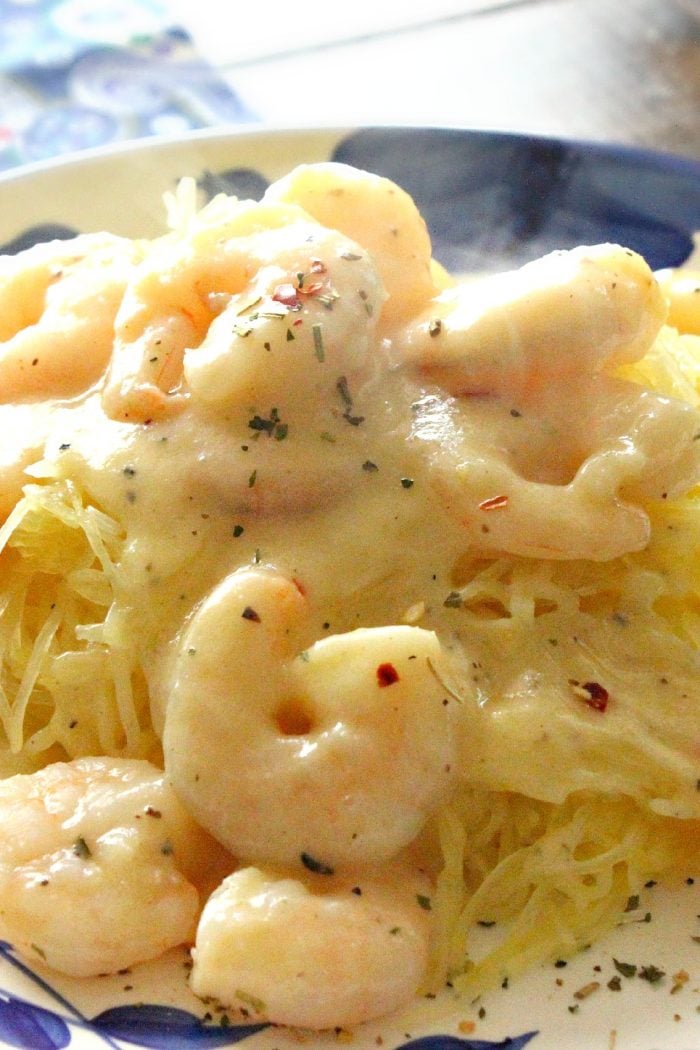 Light Shrimp Alfredo Spaghetti Squash