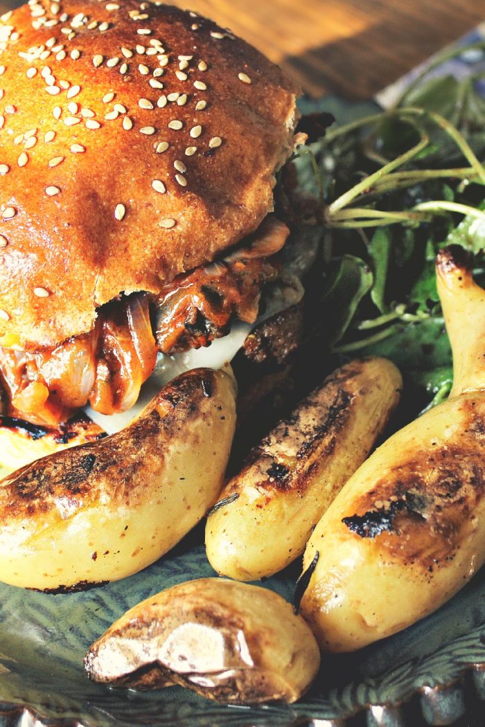 Mushroom & Swiss Burger With Fingerling Potatoes!