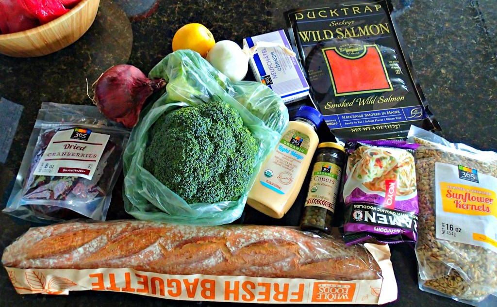 Whole Foods Broccoli Salad and Salmon Tables