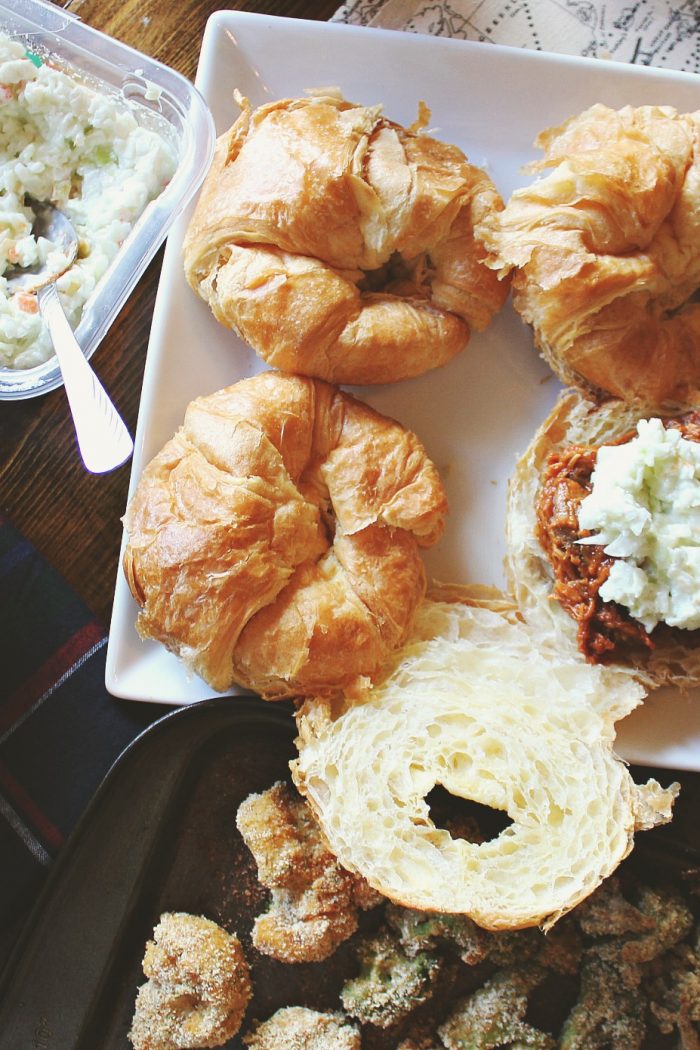 BBQ Pulled Pork Croissants & Breaded Veggie Poppers (30 minutes under $20)