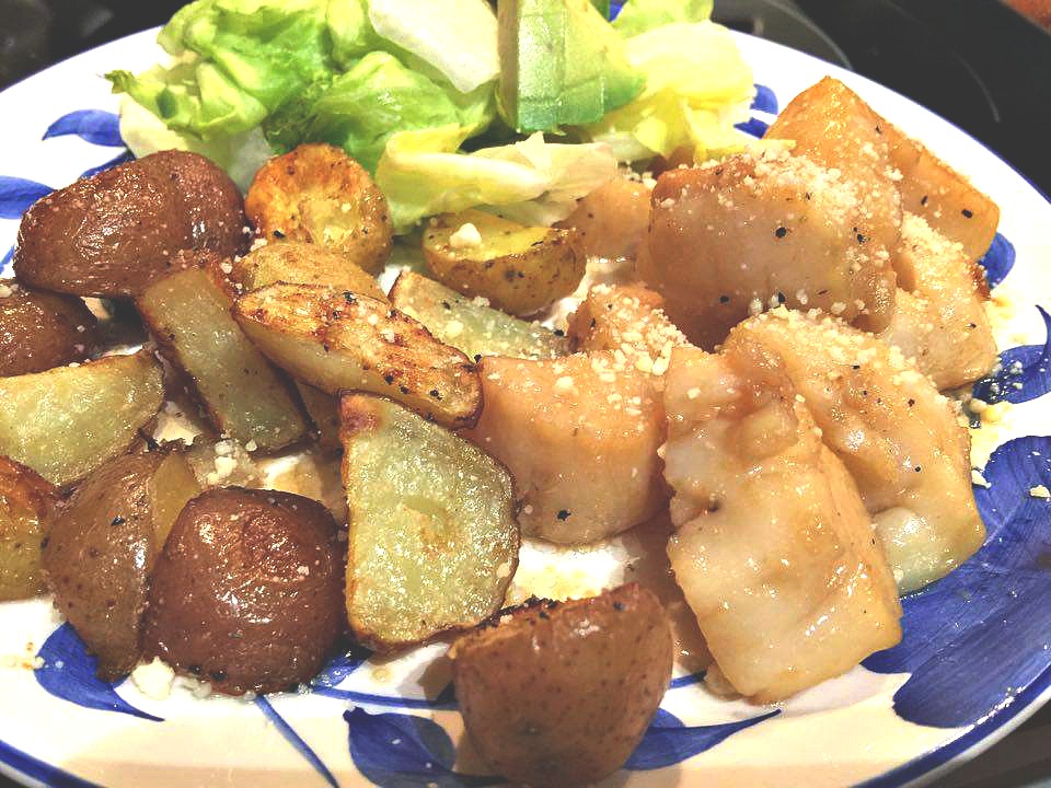 roasted potatoes and scallops