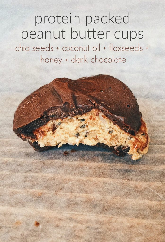 Protein Packed Peanut Butter Cups With Dark Chocolate, Chia Seeds, Coconut Oil, Flax Seeds & Honey!
