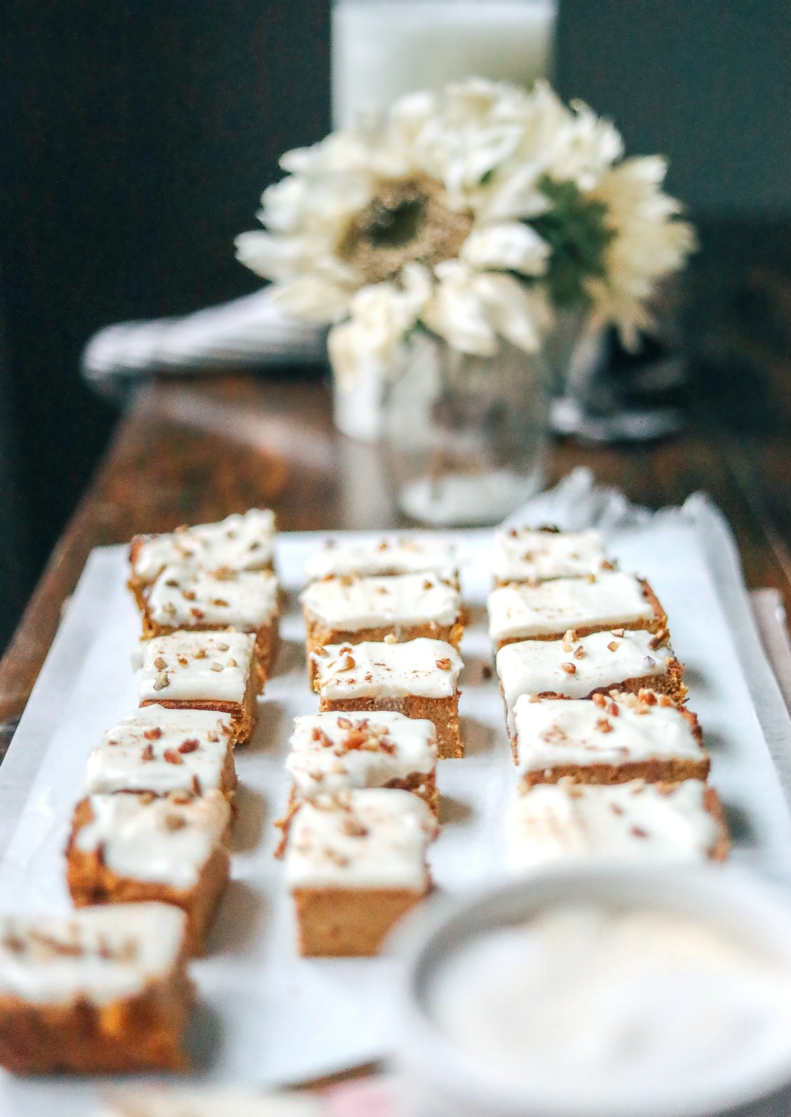 The Best Grain-Free Pumpkin Spice Bars with a Dairy-Free Cream Cheese Frosting  ( No added sugar & lower carb)