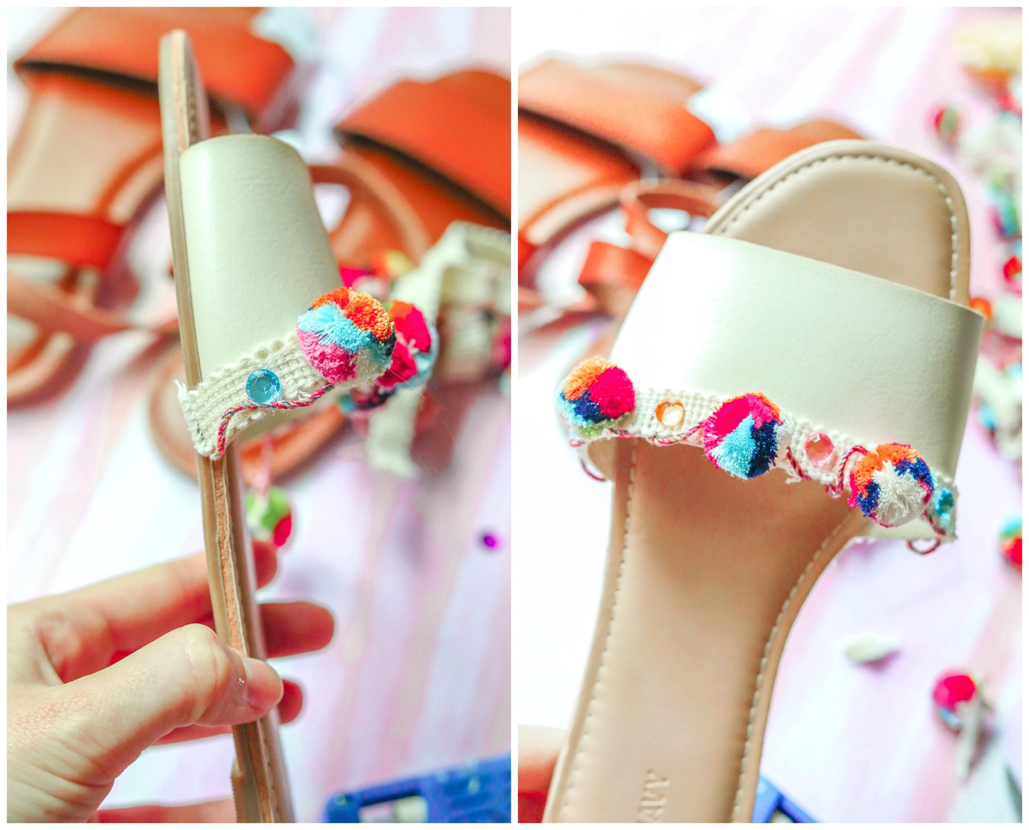 Diy: Inexpensive Colorful Pom Pom Sandals for Summer 👡 - Simply ...