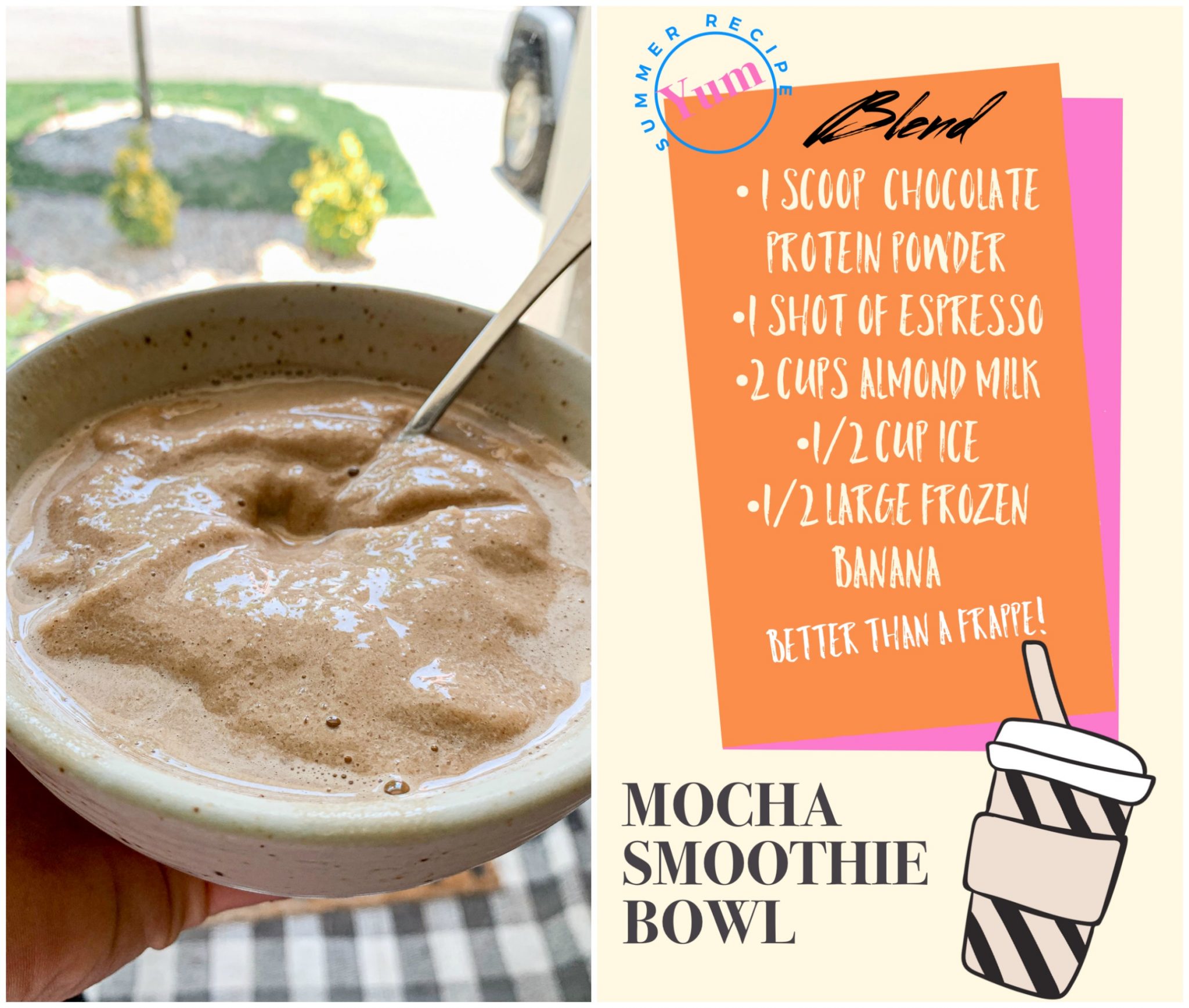 at home frappe, smoothie bowl, mocha, gluten free, dairy free, plant based, healthy, recipe, vegan
