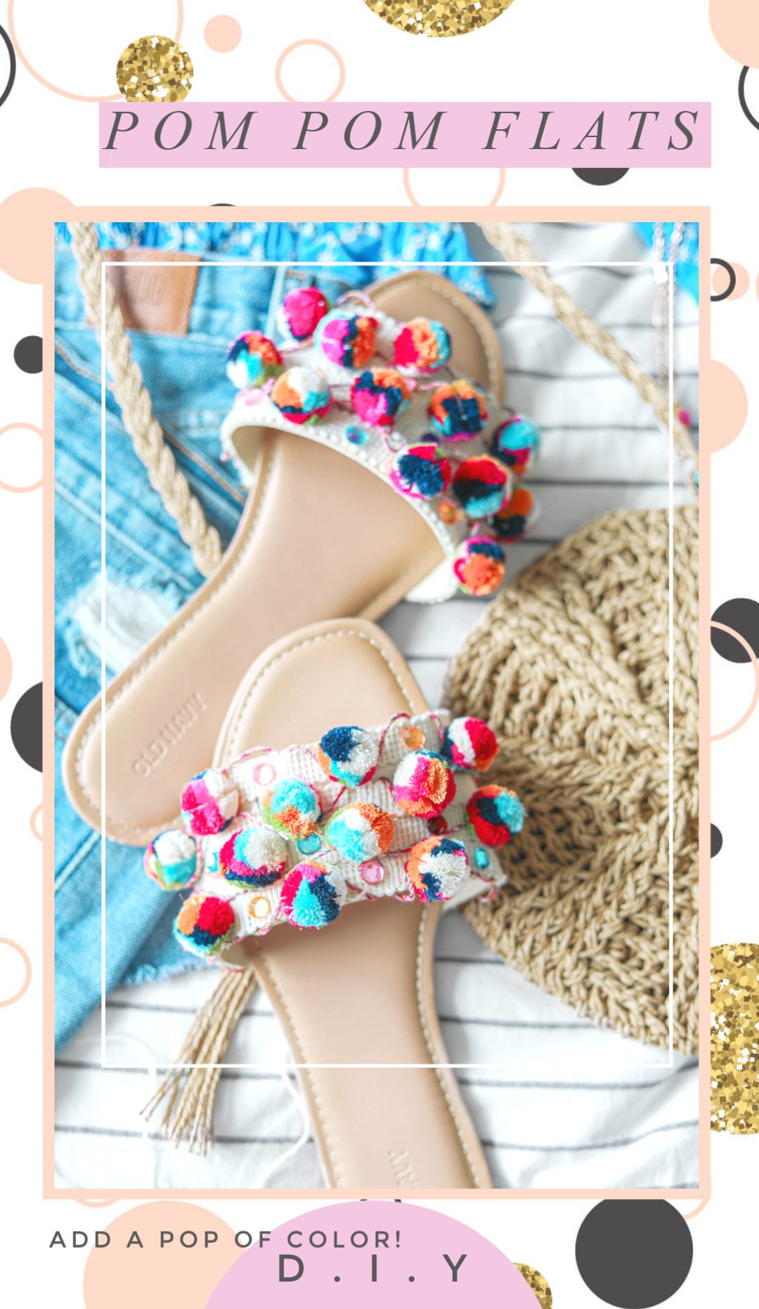 Diy pom pom shoes, fashion, colorful, souther, shoes, fun, pom, do it yourself, diy, hobby lobby, crafts, summer fun, fashion lifestyle,