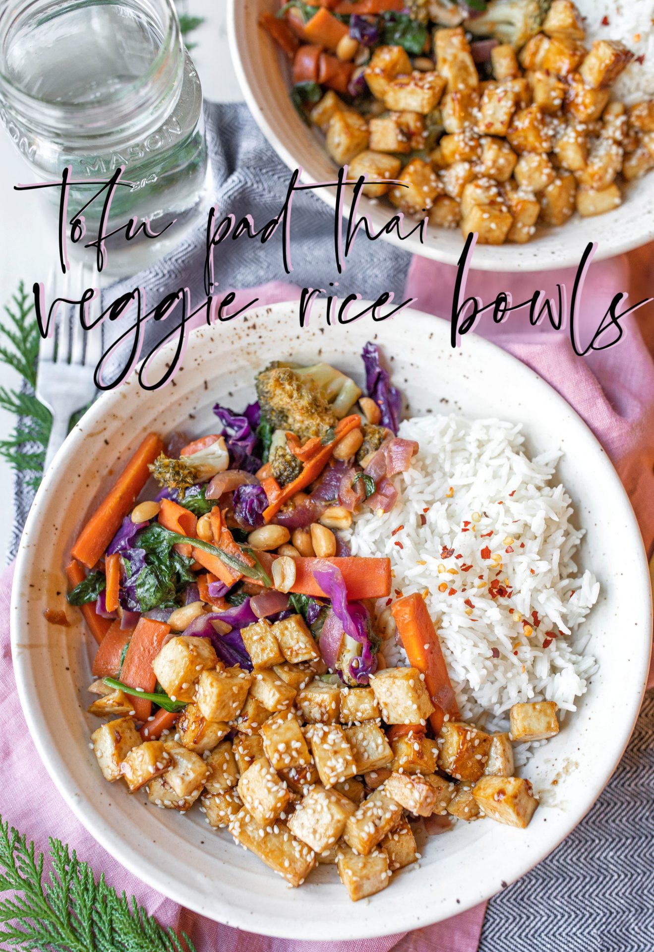 pad Thai rice bowls, gluten free, dinner, vegan, tofu, nuts, broccoli , delicious dinner, 30 minute dinner, vegetables, protein, sesame, sky valley, pad Thai, delicious