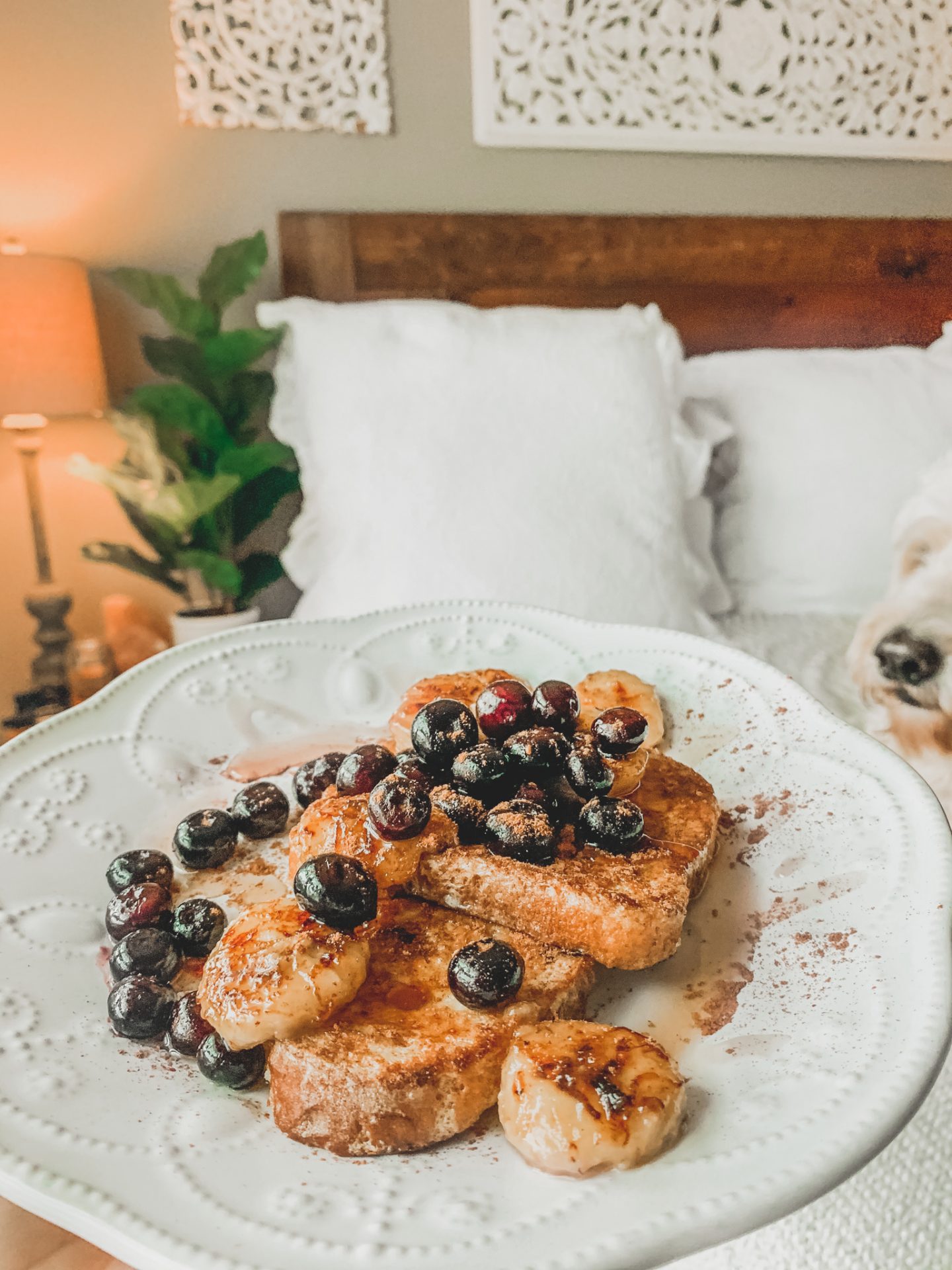 gluten free French toast with warm blueberries and fried bananas