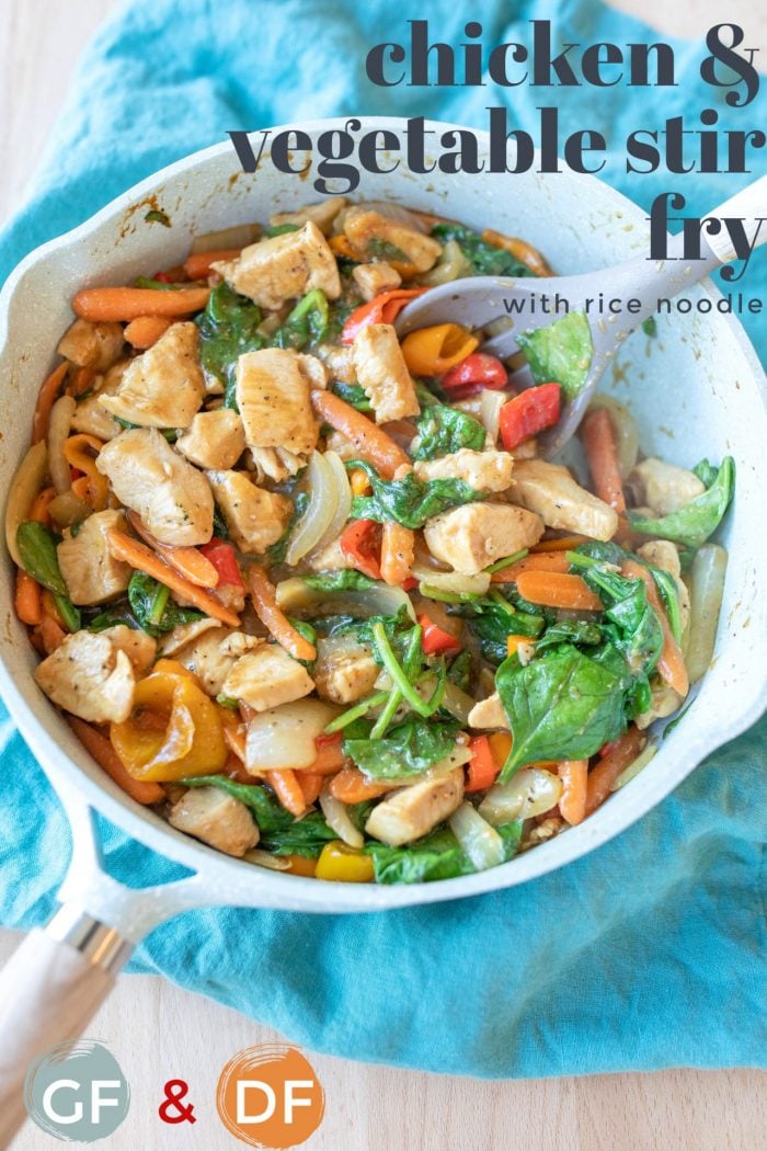 Chicken and Vegetable Stir Fry Over Brown Rice Noodles