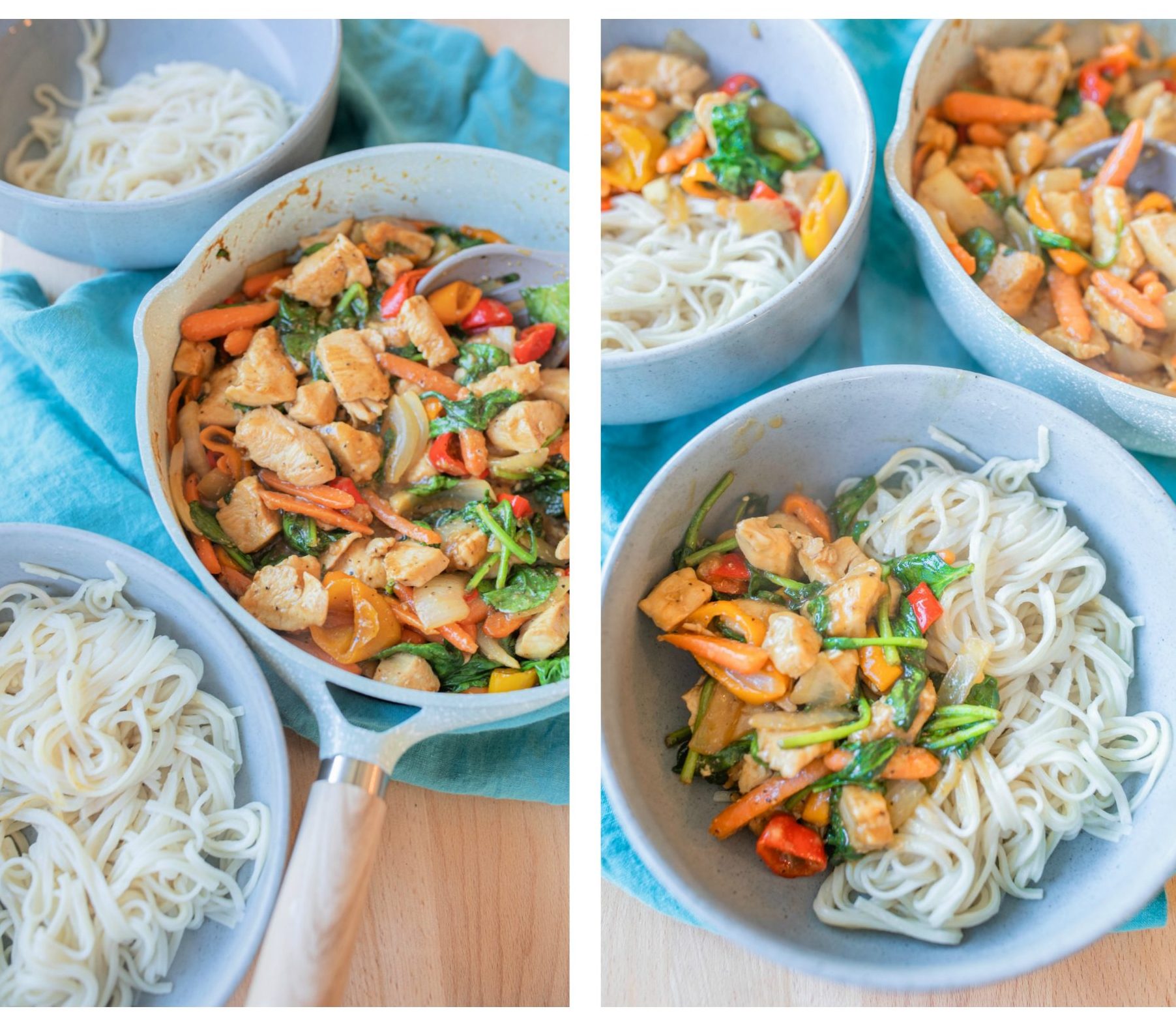 Chicken and vegetable stir fry, gluten free, dairy free, dinner, recipe, low carb, rice noodles, cooking food