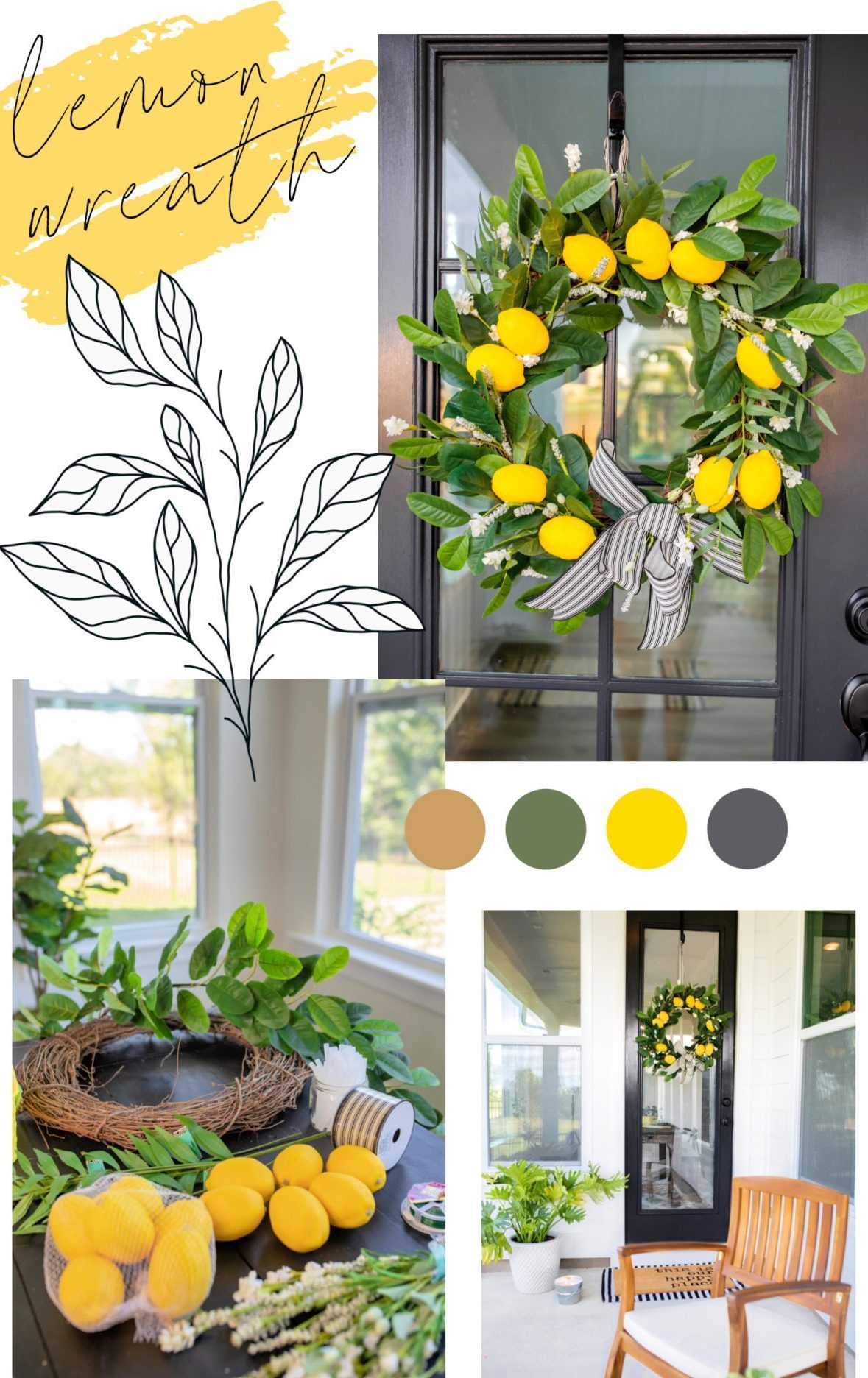 diy, wreath, summer decor, home design, front porch, lemon wreath, do it yourself, lemon wreath, lemon decor, how to make, crafts, how to, home, citrus, decoration