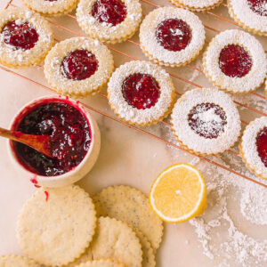 christmas cookie, lemon poppy seed, lemon linzer cookies, shortbread cookies, vegan, dairy-free, lemon shortbread cookies, baking, jam, raspberry, jelly
