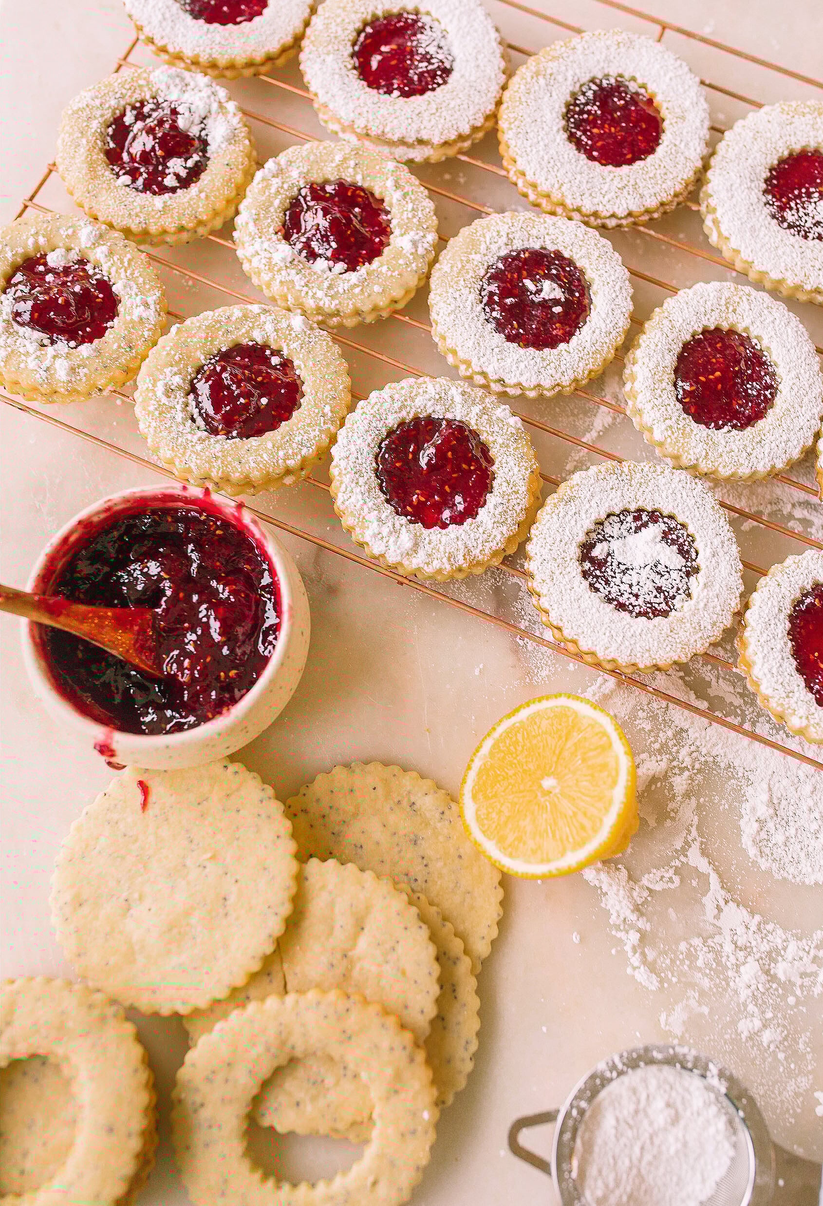 Lemon Poppy Linzer Cookies with Raspberry Filling