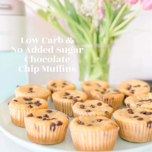 low carb chocolate chip muffins, sugar free chocolate chip muffins, muffins made with almond flour, lily's chocolate, coffee, breakfast, low carb recipe, keto muffins, low carb and low sugar recipes, healthy food, diabetic friendly, no sugar added, healthy muffins, Low Carb & Sugar Free Chocolate Chip Muffins