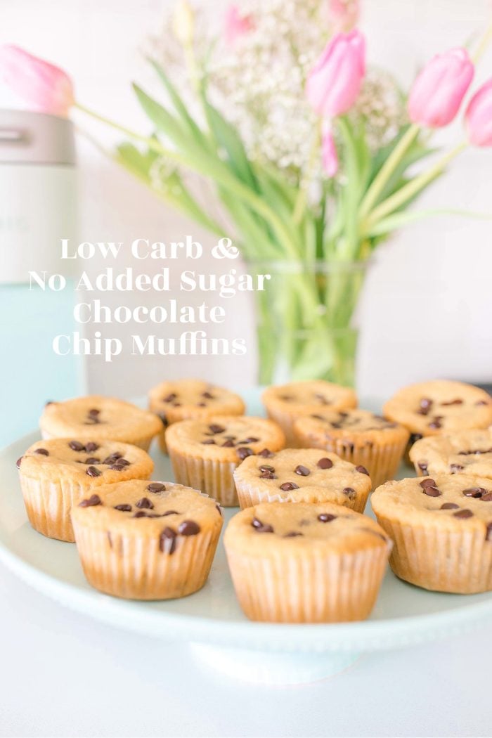 low carb chocolate chip muffins, sugar free chocolate chip muffins, muffins made with almond flour, lily's chocolate, coffee, breakfast, low carb recipe, keto muffins, low carb and low sugar recipes, healthy food, diabetic friendly, no sugar added, healthy muffins, Low Carb & Sugar Free Chocolate Chip Muffins