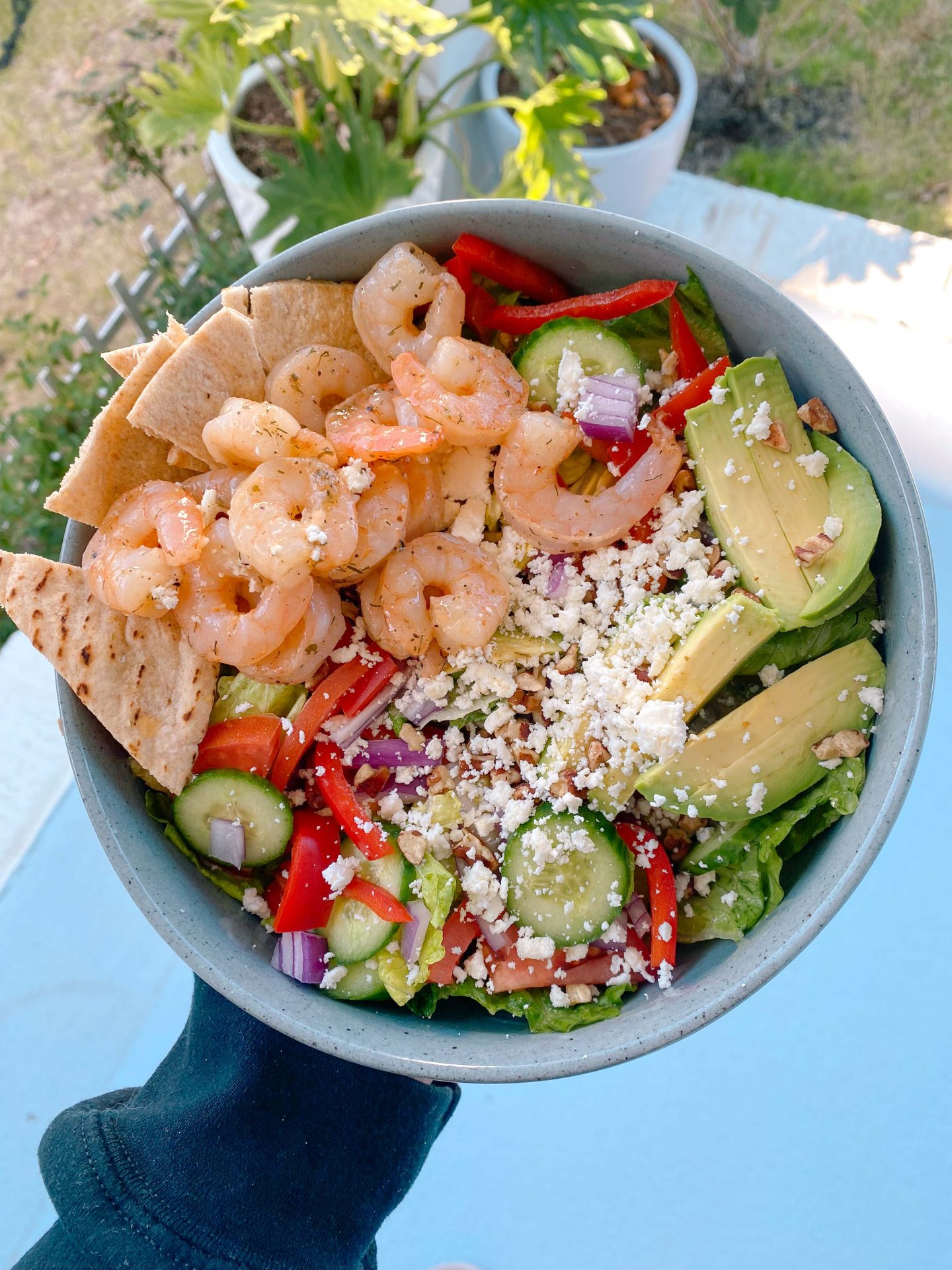 Greek salad, shrimp, feta, healthy recipe, healthy feta and shrimp salad, dinner, spring, delicious 