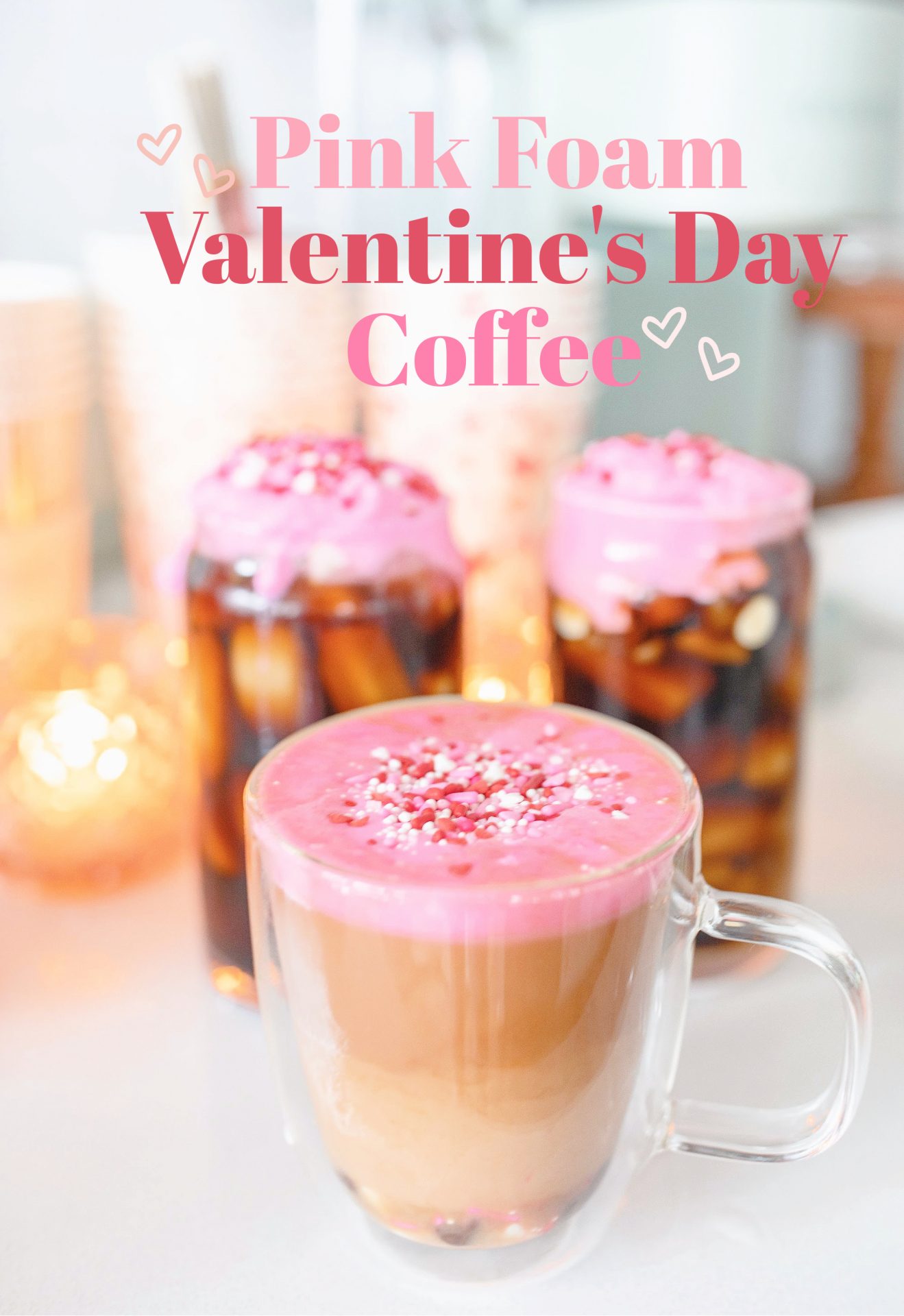 pink cold foam, pink sweet cream cold foam, Starbucks at home, coffee, valentines day coffee, pink treats, pink drink, oat milk valentines day coffee, pink coffee