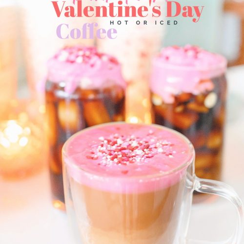 pink cold foam, pink sweet cream cold foam, Starbucks at home, coffee, valentines day coffee, pink treats, pink drink, oat milk valentines day coffee, pink coffee