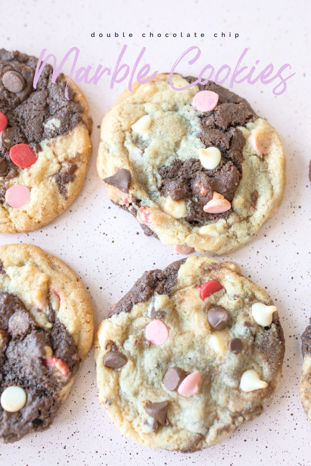 marble cookies, double chocolate cookies, chocolate chip cookies, double chocolate chip marble cookies, valentine day, chocolate chip, the yummiest cookies, pink desserts, valentines day cookies