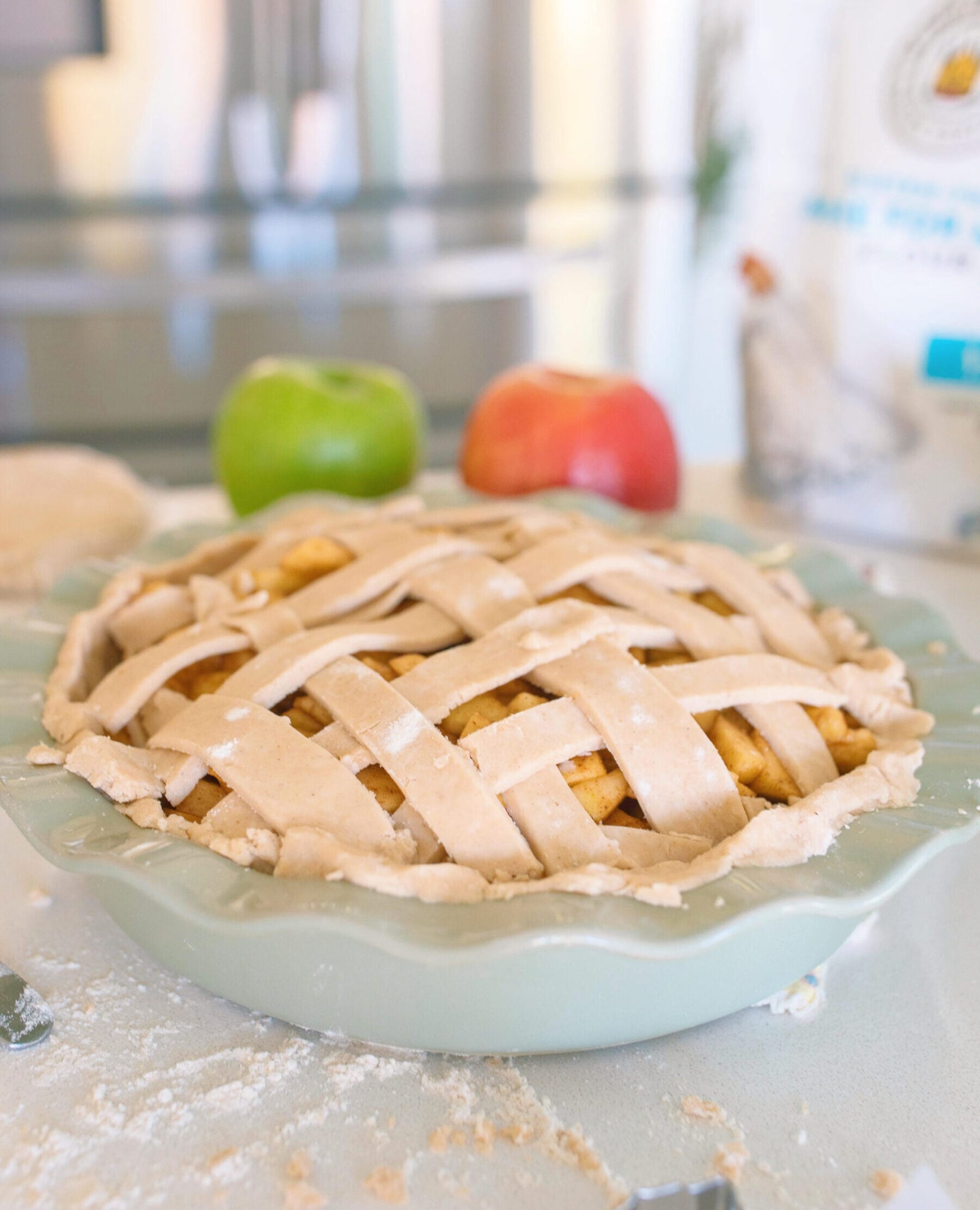 gluten-free, gluten free apple pie, gluten free pie crust, gluten free and vegan pie crust, vegan pie crust, gluten free and vegan apple pie, healthy apple pie, gluten free pie recipes, no added sugar pie, no added sugar apple pie, no refined sugars, dairy-free, sugar free apple pie, sugar free pie, low sugar thanksgiving dessert, low sugar dessert, apple pie, healthy recipes for holidays, maple apple pie, maple syrup, healthy recipes for thanksgiving