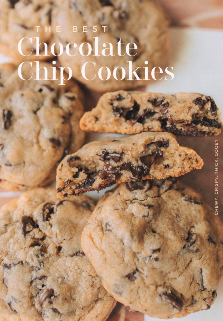 the best chocolate chip cookies, thick chocolate chip cookies, ooey and gooey, crispy and chewy chocolate chip cookies, chocolate chunk, easy chocolate chip cookies, should I chill cookie dough, 24 hour cookie dough, chocolate chips, the best cookies ever, best chocolate chip cookie recipe ever, best chocolate chip cookies, easy chocolate chip cookie recipe with baking powder, sea salt dark chocolate chip cookies, taralynn baking, thick chocolate chunk cookies, thick cookies, best cookie recipe on the internet, famous cookies, famous chocolate chip cookies