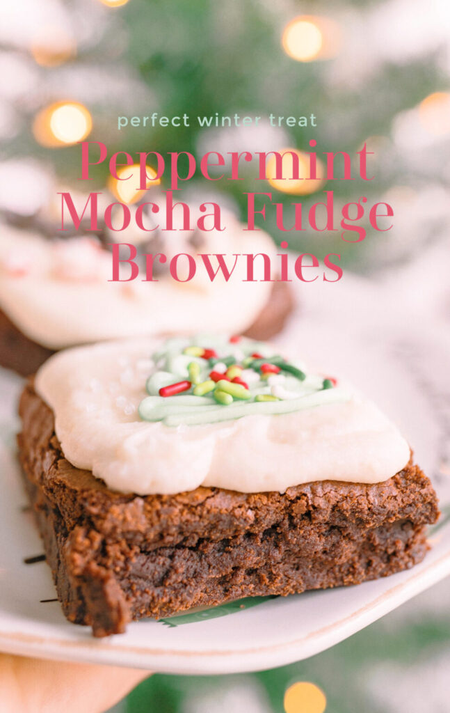 The BEST brownies you'll ever eat, fudge brownies, fudgy brownies, peppermint mocha, christmas baking, baking brownies, holiday baking, best brownies in the world, fudge brownies, gluten-free, buttery rich brownies, peppermint mocha flavored desserts, peppermint brownies, amazing brownies, holiday baking, chocolate brownies, peppermint mocha desserts, frosted brownies, peppermint mocha buttercream, brownies with christmas trees