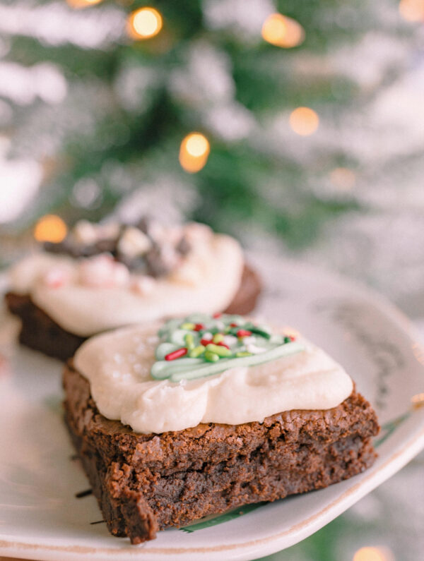 The BEST brownies you'll ever eat, fudge brownies, fudgy brownies, peppermint mocha, christmas baking, baking brownies, holiday baking, best brownies in the world, fudge brownies, gluten-free, buttery rich brownies, peppermint mocha flavored desserts, peppermint brownies, amazing brownies, holiday baking, chocolate brownies, peppermint mocha desserts, frosted brownies, peppermint mocha buttercream, brownies with christmas trees