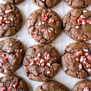 hot chocolate peppermint cookies, christmas cookies, chocolate cookies, christmas baking, andes, peppermint recipes, easy chocolate cookies, no chill time