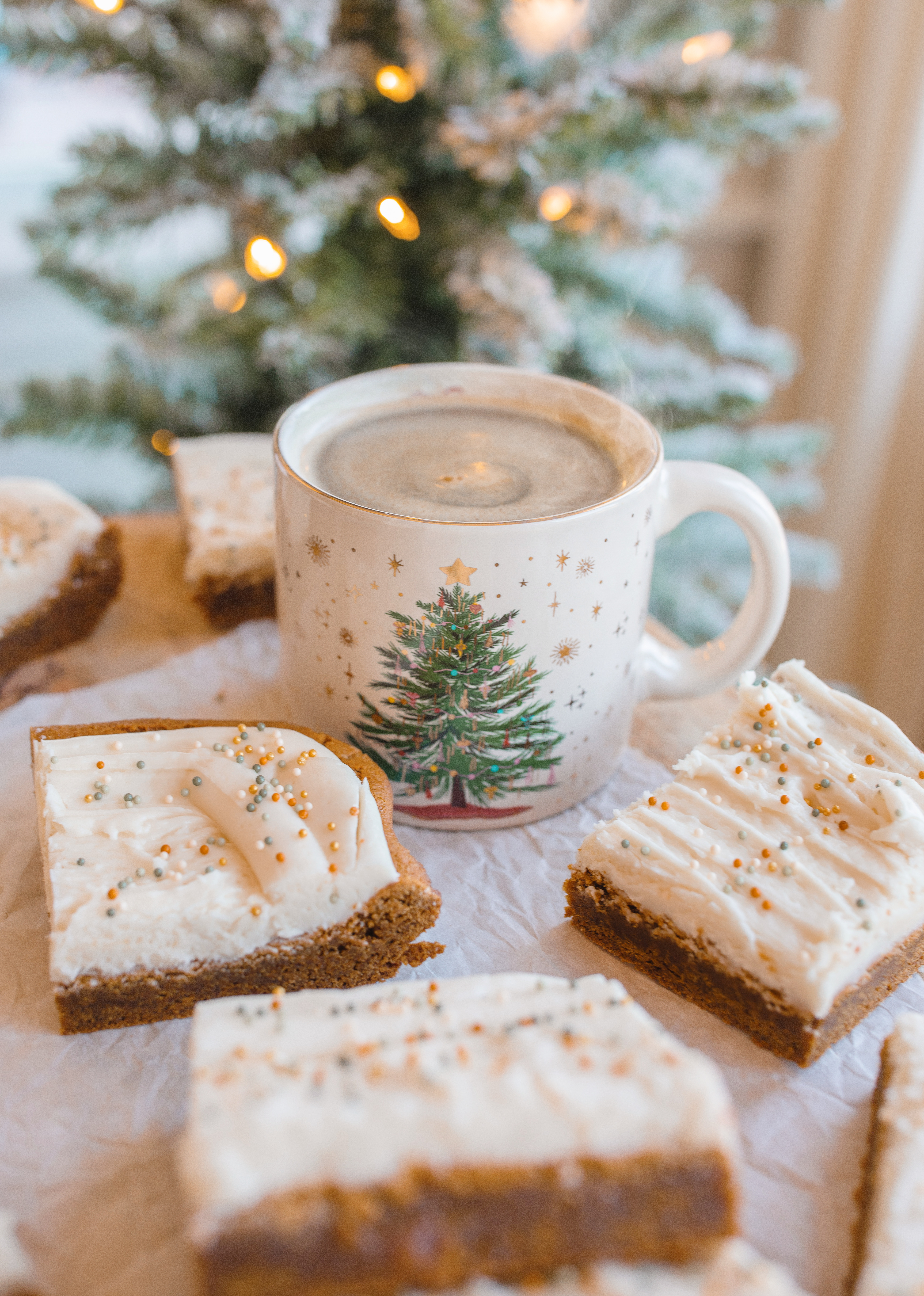 gingerbread cookie bars, chewy gingerbread cookie bar recipe, christmas baking, holiday recipes, christmas recipes, marshmallow buttercream, christmas recipes, gingerbread christmas