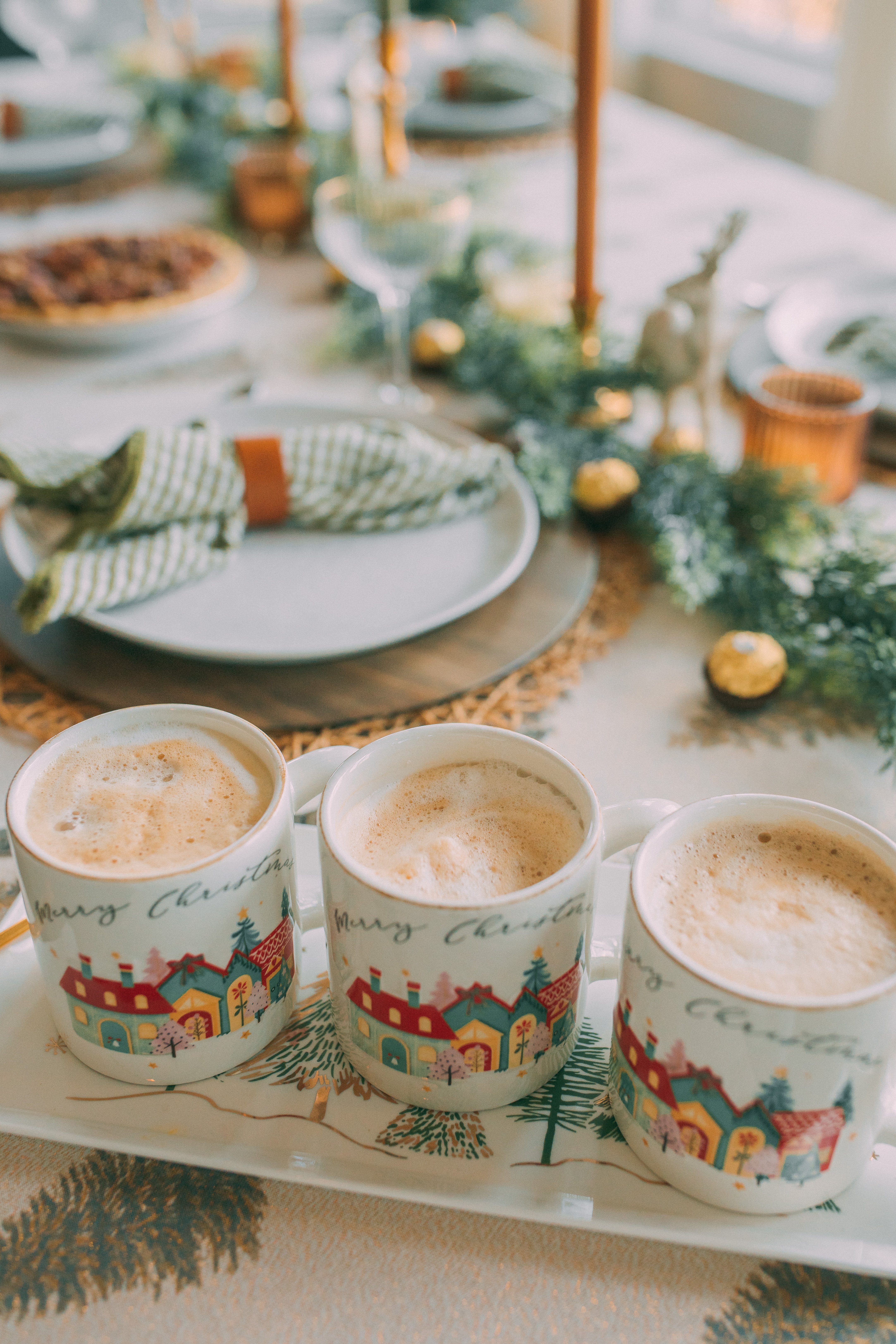 christmas recap, christmas morning, christmas blog, christmas decor, stockings, presents, toddler, dinner, table setting, home, lifestyle, blogging, motherhood, matching family pajamas, menu, holiday dinner, holiday celebrations, christmas day, pecan brownie pie, lottery pong, toddler gifts, cozy fireplace, cookies for santa, recap