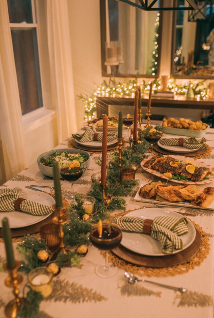 christmas recap, christmas morning, christmas blog, christmas decor, stockings, presents, toddler, dinner, table setting, home, lifestyle, blogging, motherhood, matching family pajamas, menu, holiday dinner, holiday celebrations, christmas day, pecan brownie pie, lottery pong, toddler gifts, cozy fireplace, cookies for santa, recap