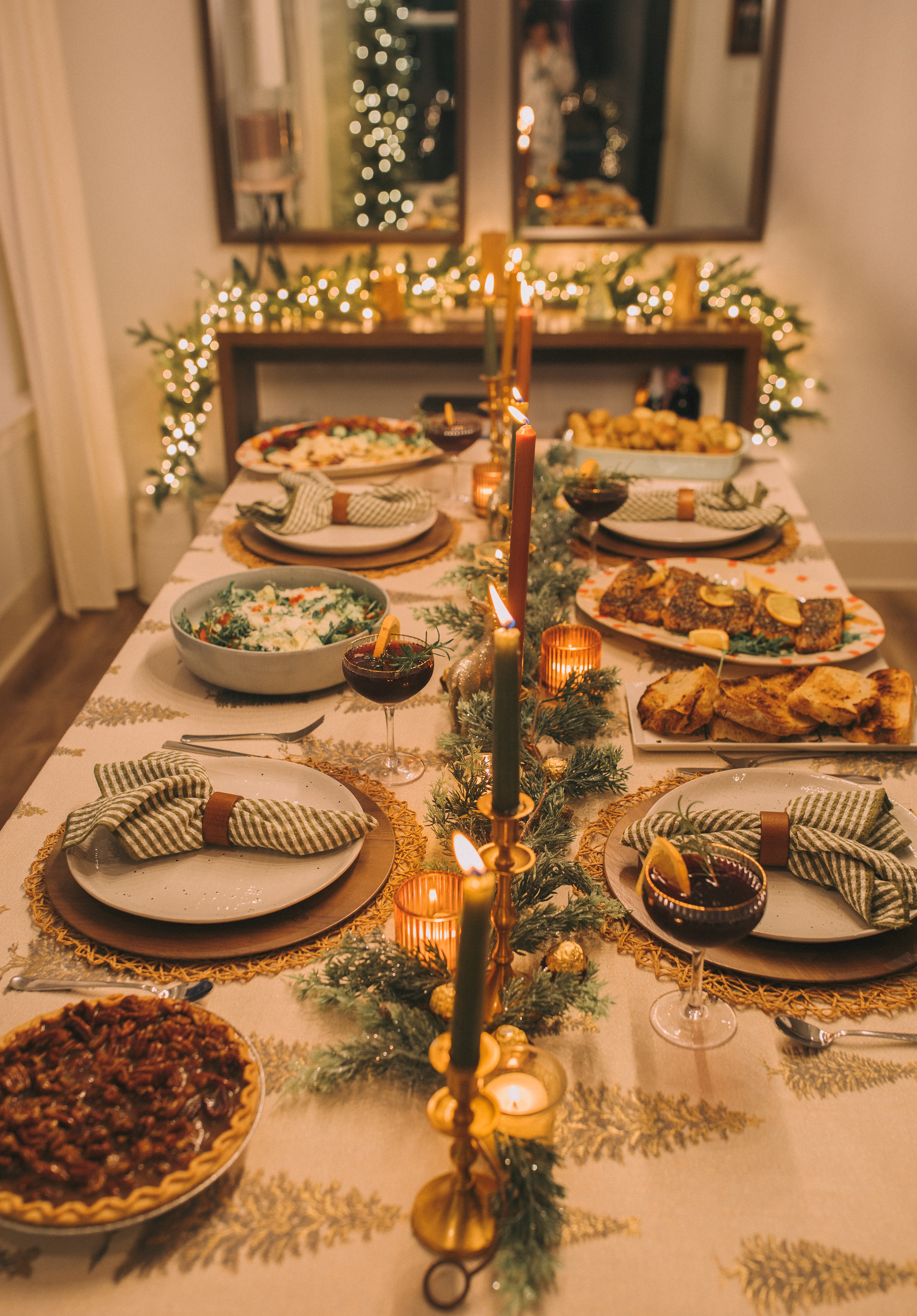 christmas recap, christmas morning, christmas blog, christmas decor, stockings, presents, toddler, dinner, table setting, home, lifestyle, blogging, motherhood, matching family pajamas, menu, holiday dinner, holiday celebrations, christmas day, pecan brownie pie, lottery pong, toddler gifts, cozy fireplace, cookies for santa, recap