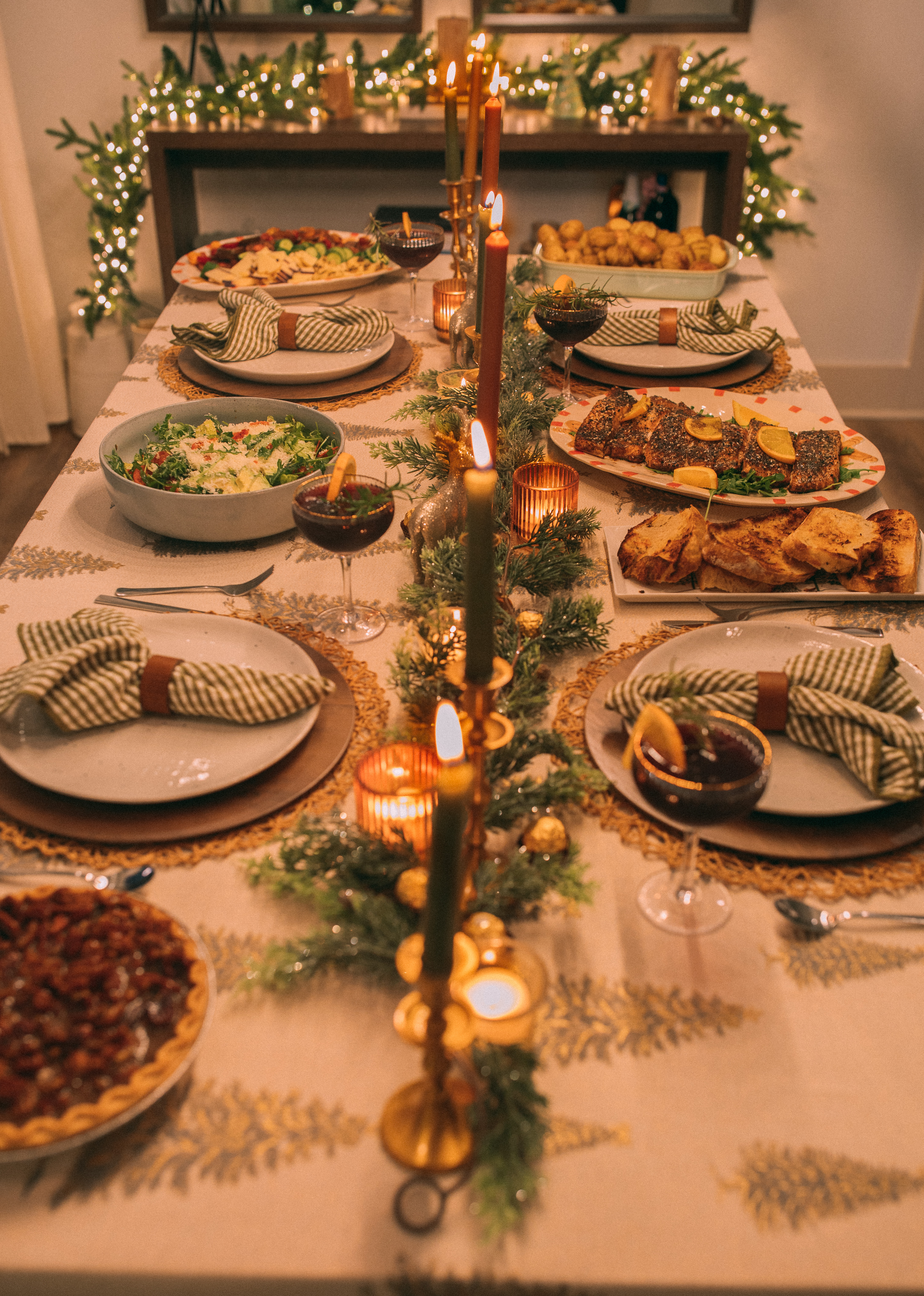 christmas recap, christmas morning, christmas blog, christmas decor, stockings, presents, toddler, dinner, table setting, home, lifestyle, blogging, motherhood, matching family pajamas, menu, holiday dinner, holiday celebrations, christmas day, pecan brownie pie, lottery pong, toddler gifts, cozy fireplace, cookies for santa, recap