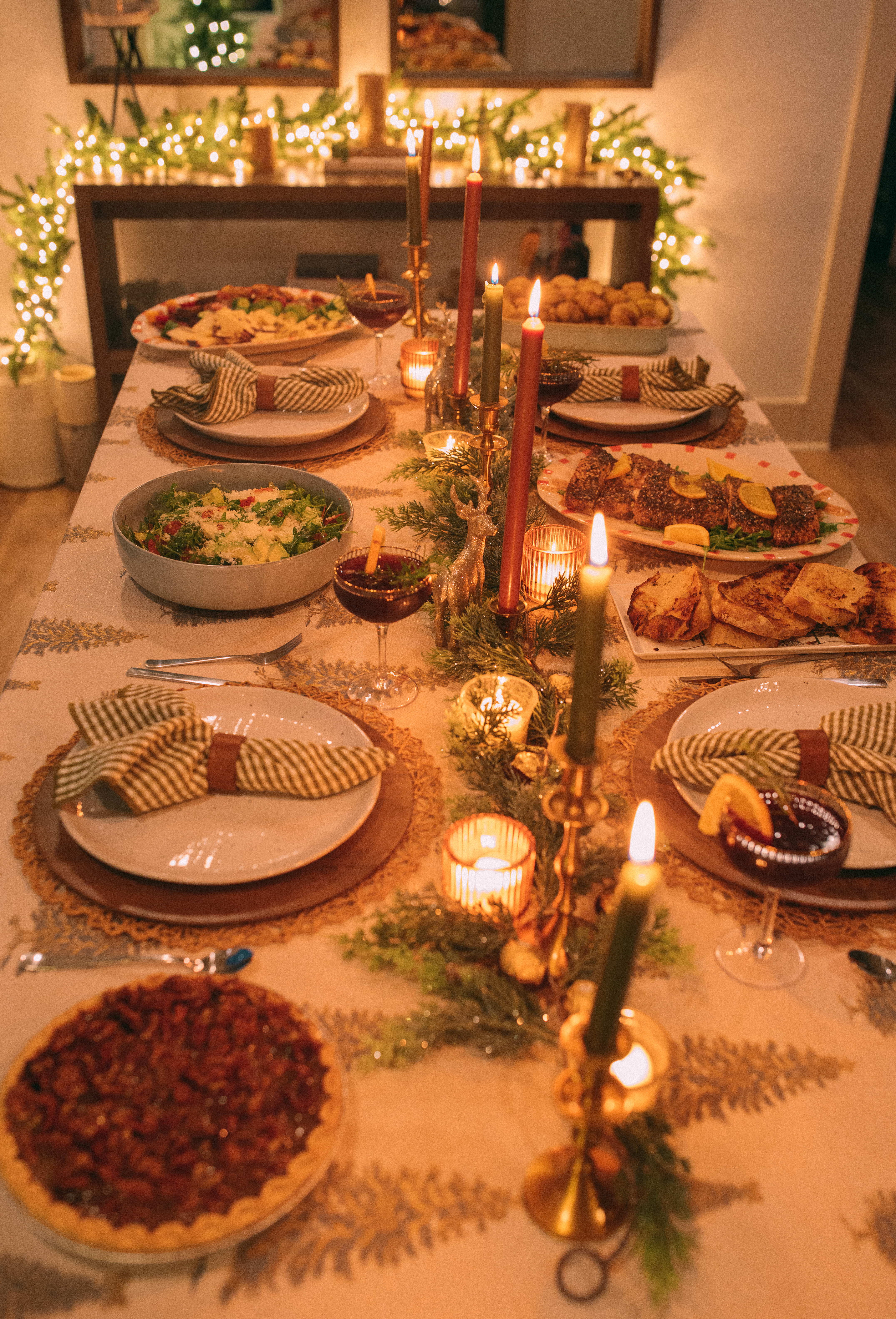 christmas recap, christmas morning, christmas blog, christmas decor, stockings, presents, toddler, dinner, table setting, home, lifestyle, blogging, motherhood, matching family pajamas, menu, holiday dinner, holiday celebrations, christmas day, pecan brownie pie, lottery pong, toddler gifts, cozy fireplace, cookies for santa, recap