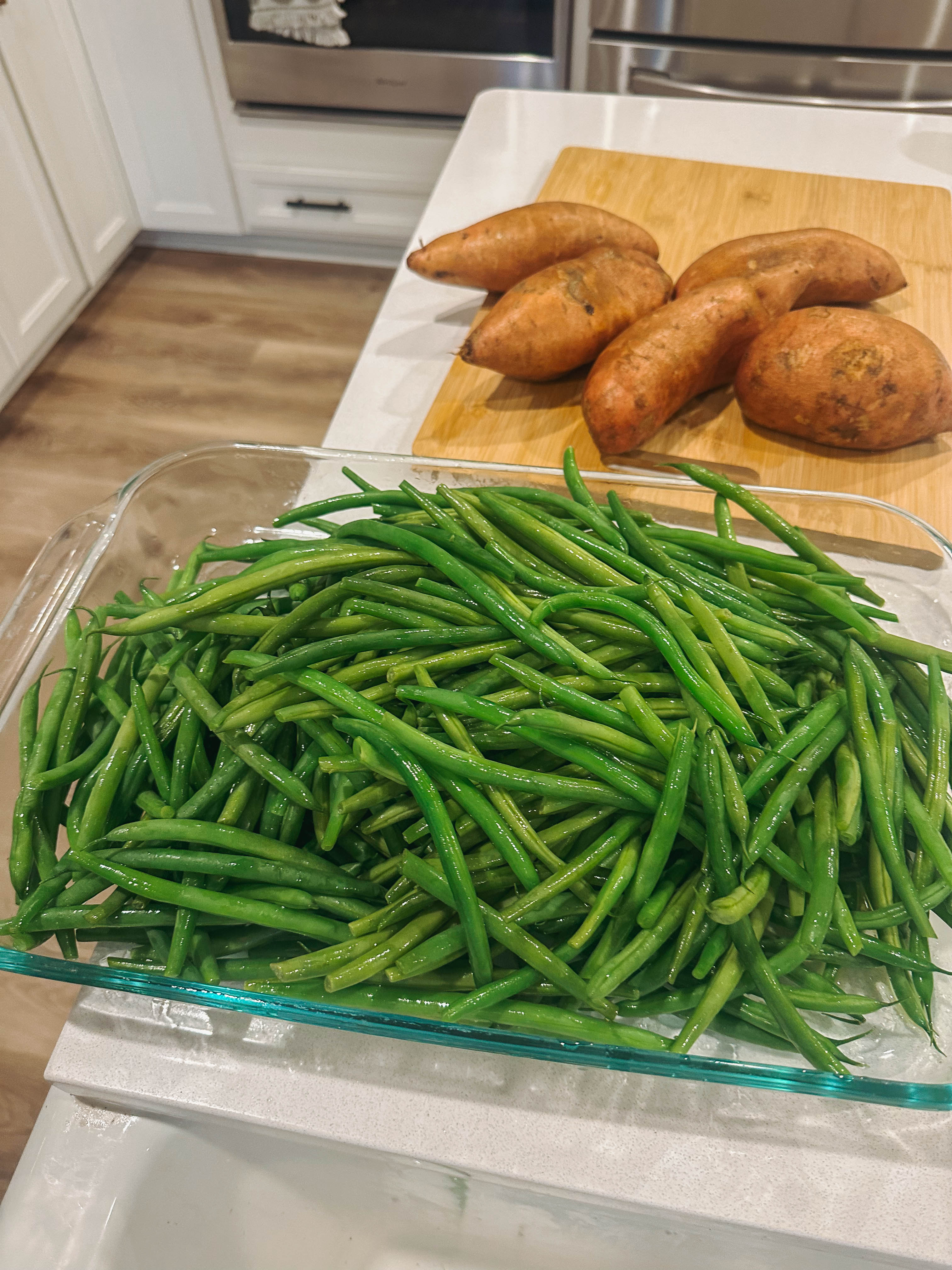 meal prep, pregnancy, motherhood blog, lifestyle blog, charlotte, fort mill, south carolina, steak, cooking healthy, toddler mom, dinner, green beans, steak in dutch oven, sweet potatoes, costco haul