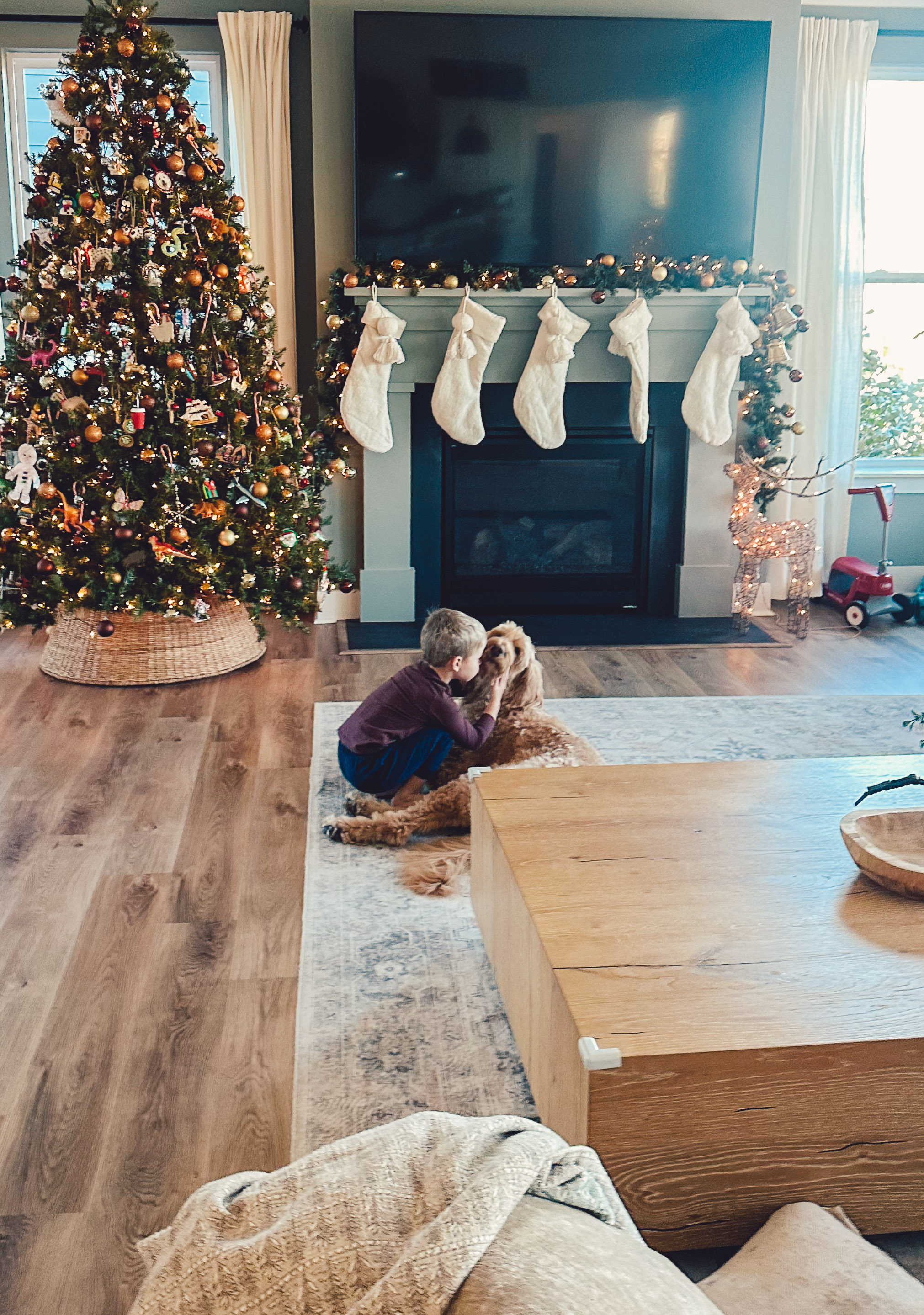 christmas recap, christmas morning, christmas blog, christmas decor, stockings, presents, toddler, dinner, table setting, home, lifestyle, blogging, motherhood, matching family pajamas, menu, holiday dinner, holiday celebrations, christmas day, pecan brownie pie, lottery pong, toddler gifts, cozy fireplace, cookies for santa, recap