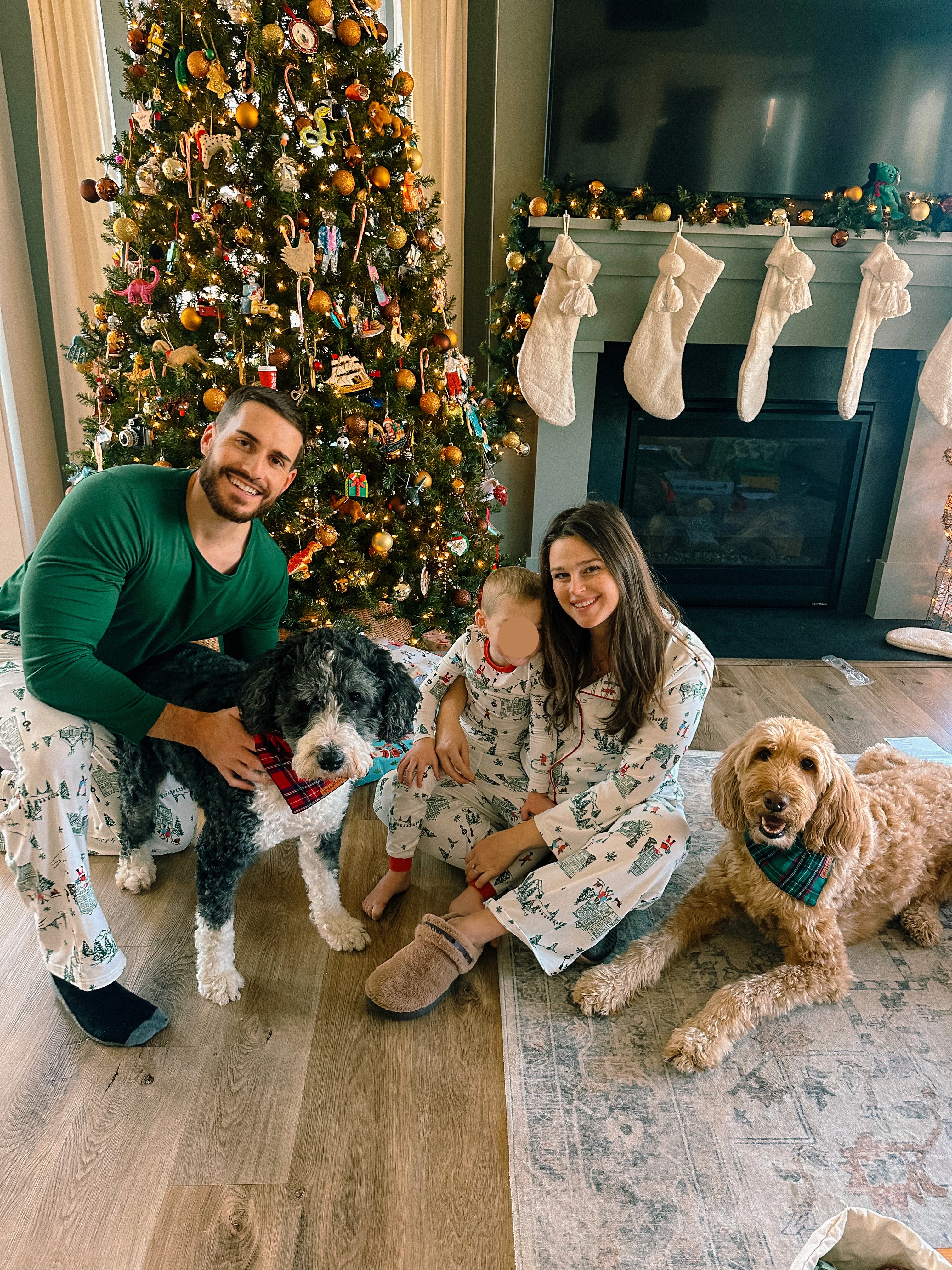 christmas recap, christmas morning, christmas blog, christmas decor, stockings, presents, toddler, dinner, table setting, home, lifestyle, blogging, motherhood, matching family pajamas, menu, holiday dinner, holiday celebrations, christmas day, pecan brownie pie, lottery pong, toddler gifts, cozy fireplace, cookies for santa, recap