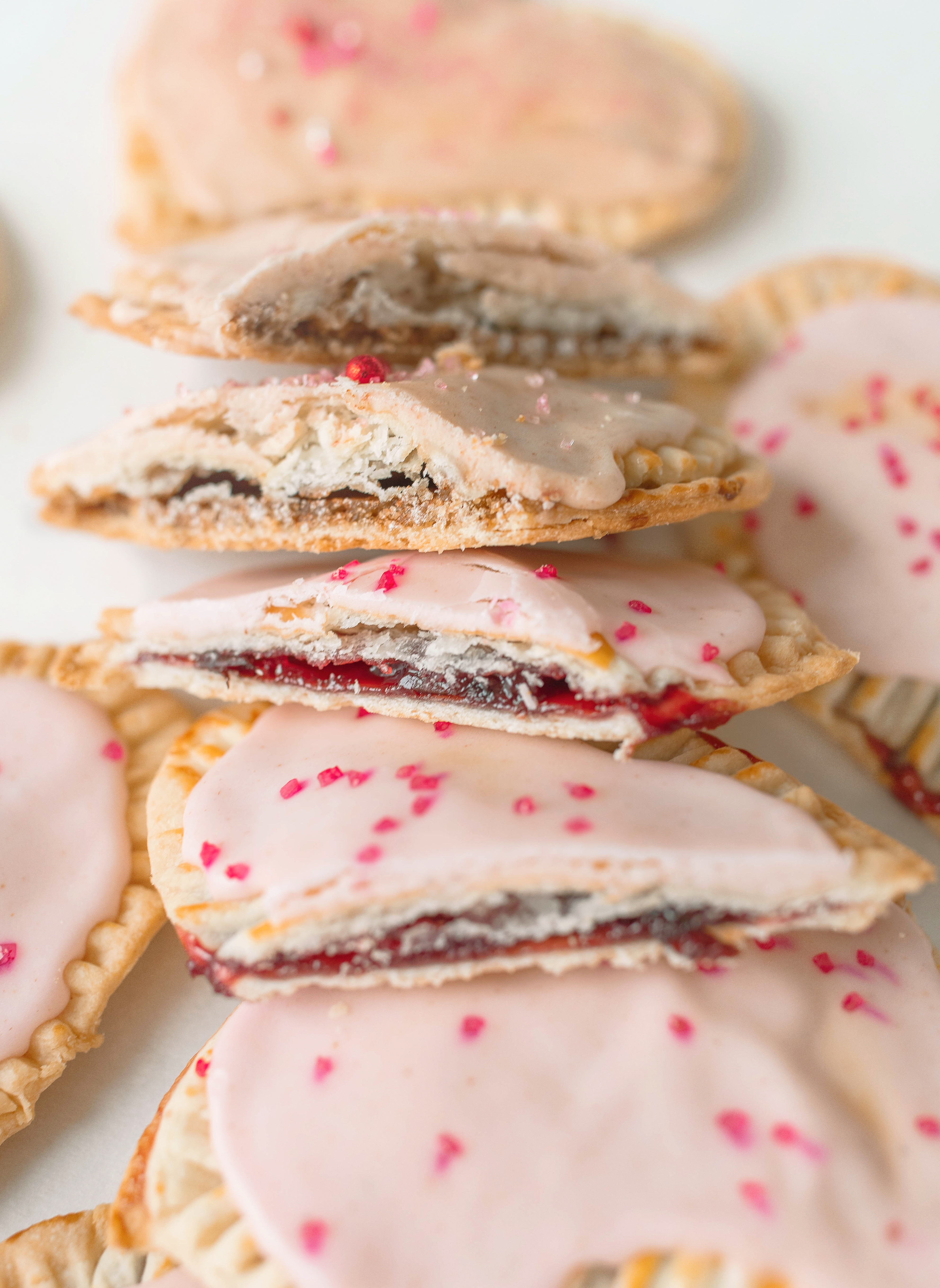 heart poptarts, cherry poptarts, brown sugar poptarts, cute poptart dessert, easy diy poptarts, valentines day, pastries, cherry almond poptarts, cute gift ideas, bakery box, recipe, easy dessert, frosted poptarts