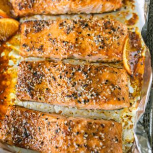 salmon, easy dinner, healthy recipe, go-to salmon filets, high protein, food, air fried, orange, soy sauce, fish, pescatarian recipes, gluten free