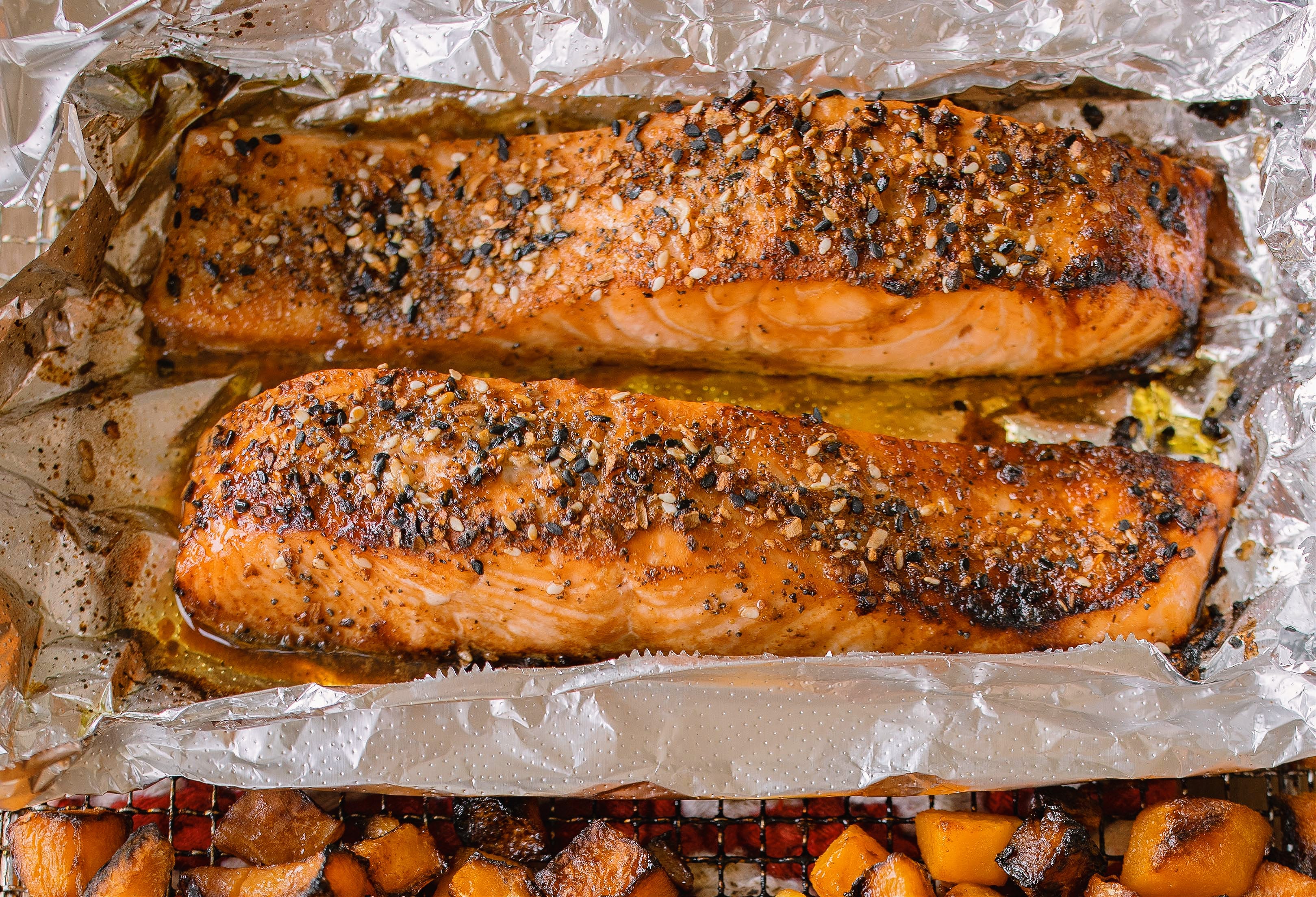 salmon, easy dinner, healthy recipe, go-to salmon filets, high protein, food, air fried, orange, soy sauce, fish, pescatarian recipes, gluten free