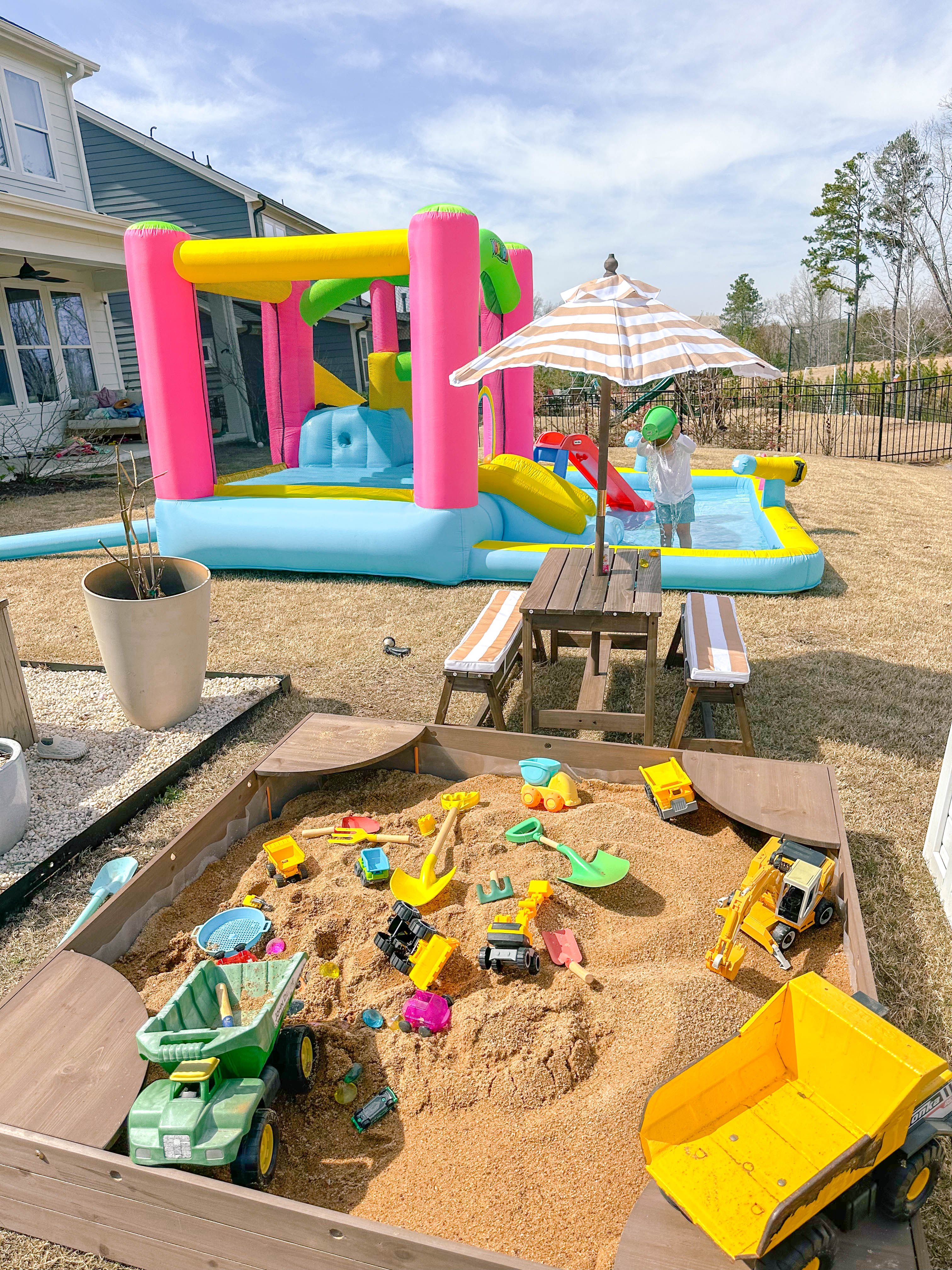 sandbox for kids, backyard fun, summer fun, outside play, toddler, best purchase, amazon, lifestyle blogger, mom life, boy mom, digging, sandbox toys, best sandbox, play sand, summer fun
