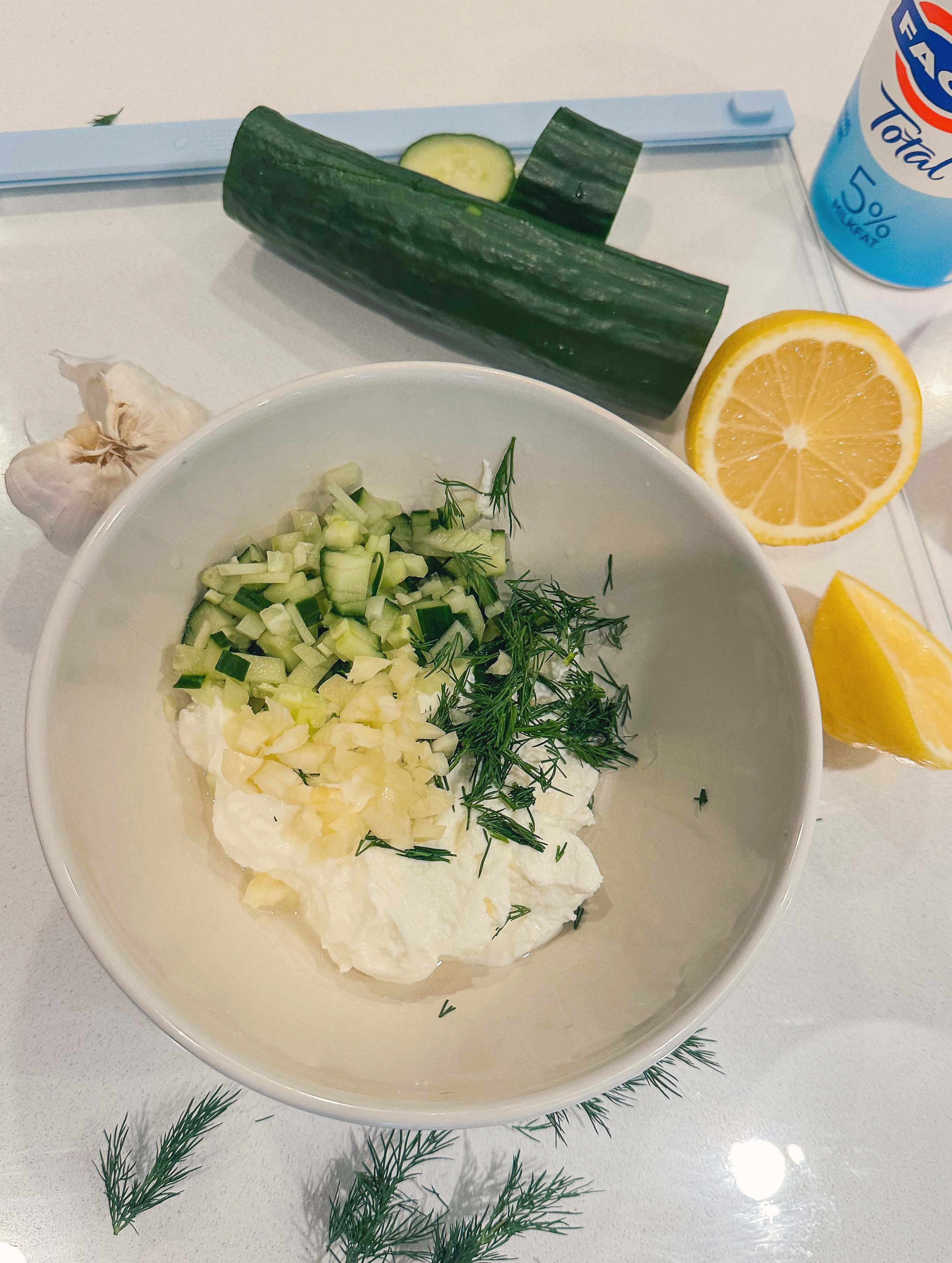 greek bowls, chicken, tzatziki, sweet potato, healthy dinner, gluten free, greek dressing, cucumbers, healthy dinner, easy 30 minute meal, meal prep, recipes, simply taralynn, greek bowls for dinner, dutch oven chicken, easy dinner idea, lemon, family dinner, food prep, nutrition, protein bowls