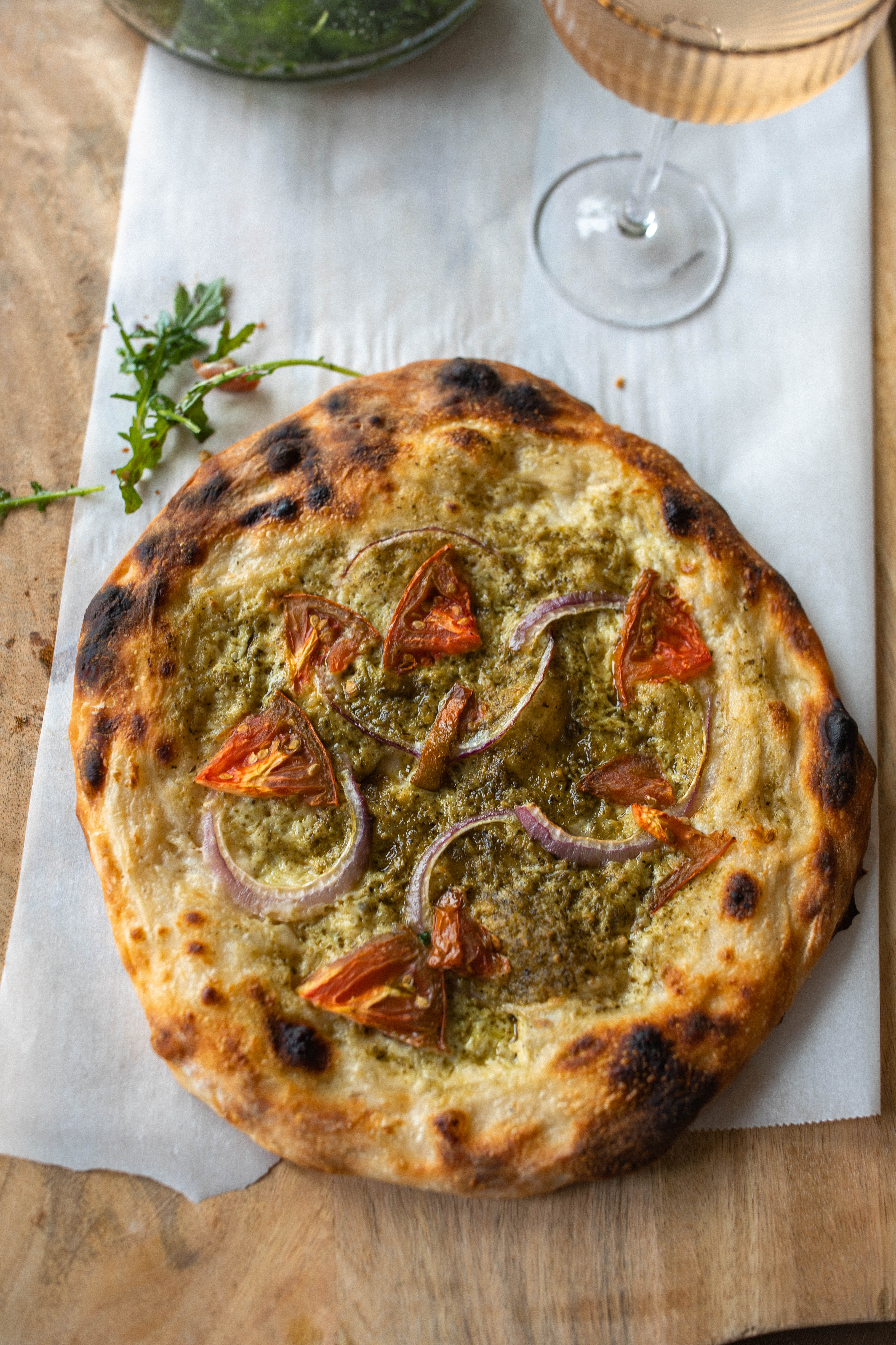 sourdough pizza, prosciutto, balsamic, glaze, figs, pesto, pizza recipe, charcuterie pizza, best recipe ever, sourdough, puffy crust