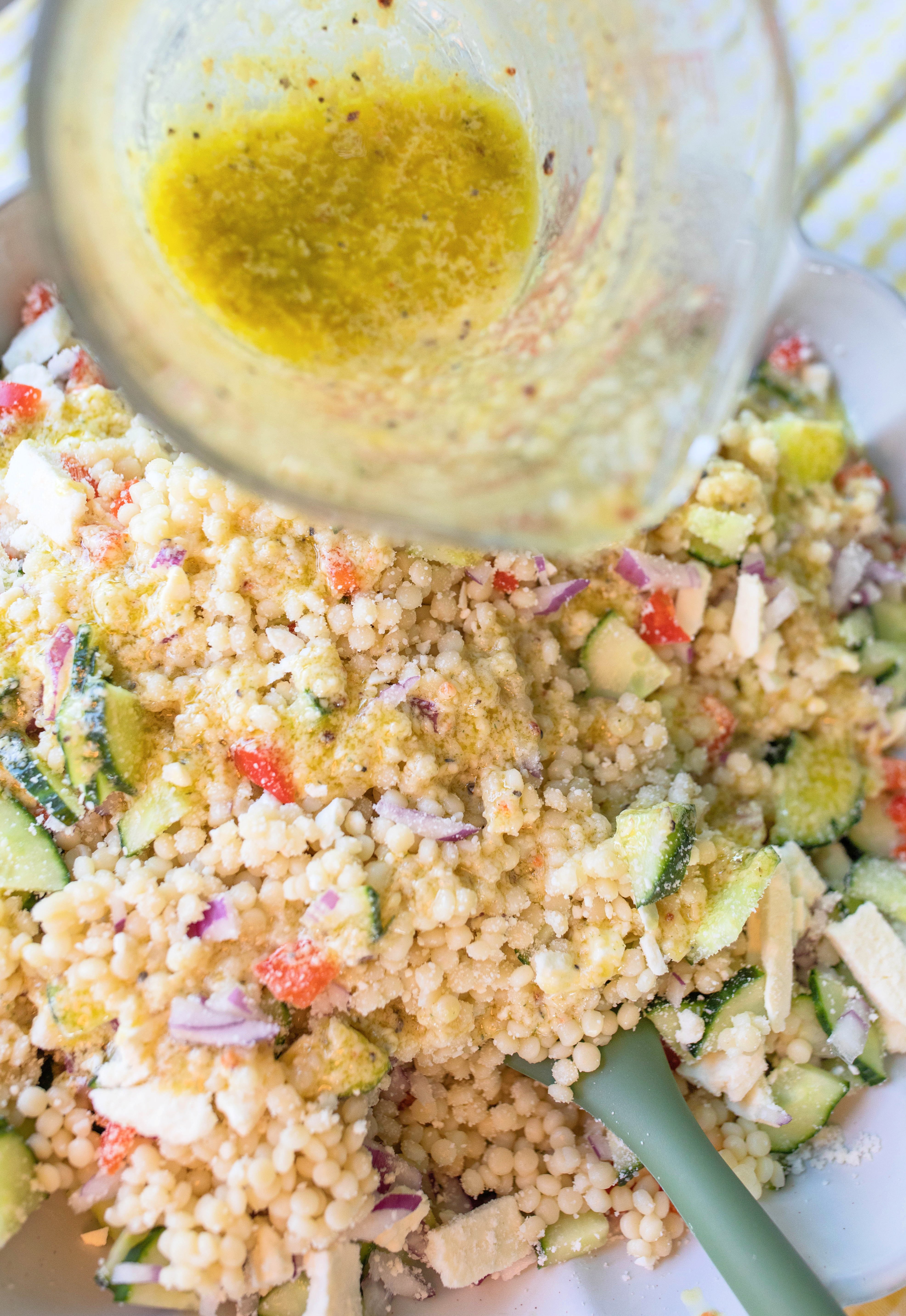 couscous, pasta salad, feta, dinner, chicken, family dinner, healthy, chicken, protein, meal prep, easy recipe, couscous recipe, pasta salad